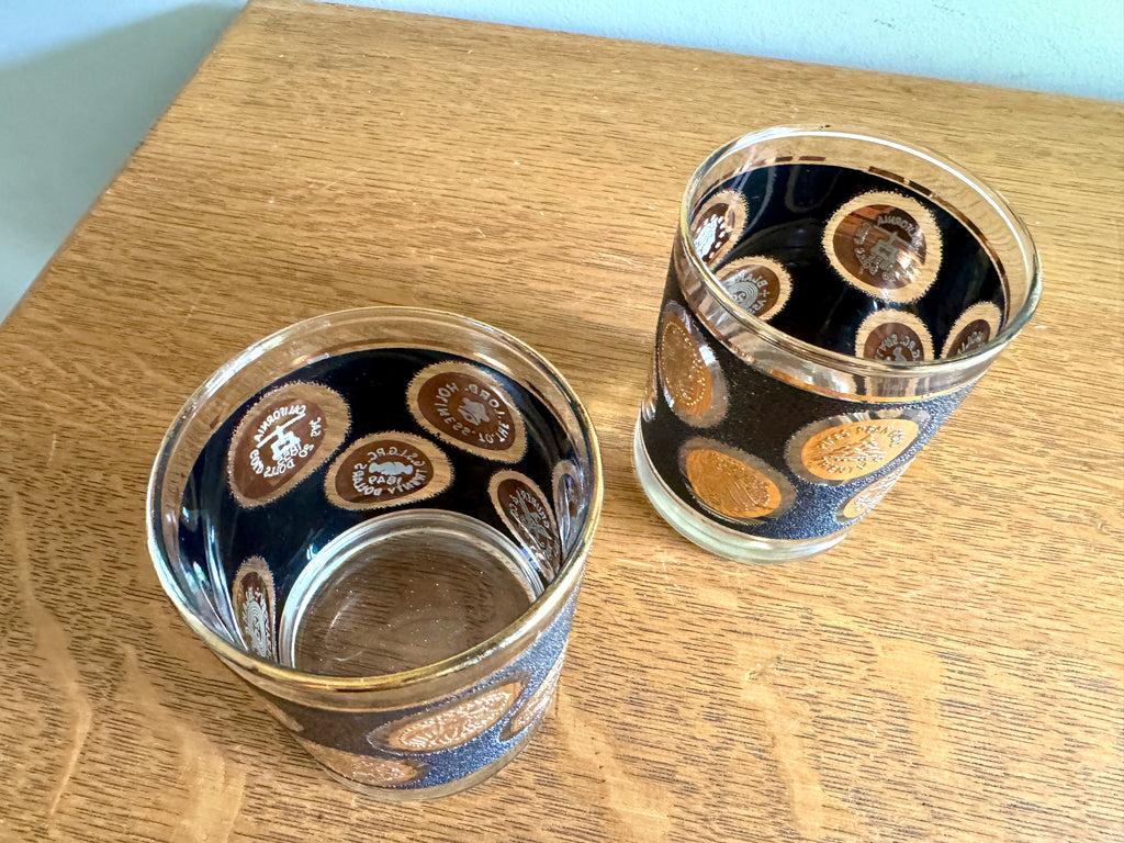 Pair of Libbey Gold Coin Rocks Glass ~ 22k Gold Faux Coin Old Fashion Glasses