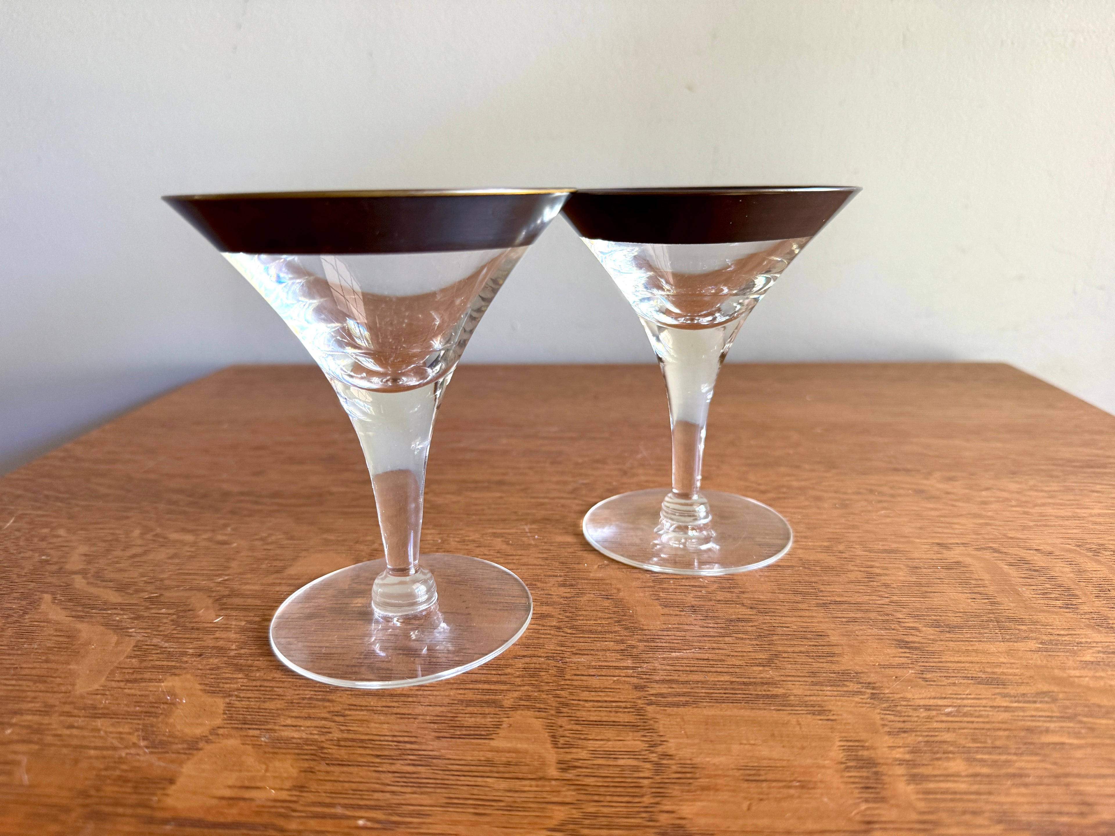 Vtg Pair of Silver Band Champagne/Tall Sherbet by Dorothy Thorpe ~ MCM Dorothy Thorpe Martini Glasses