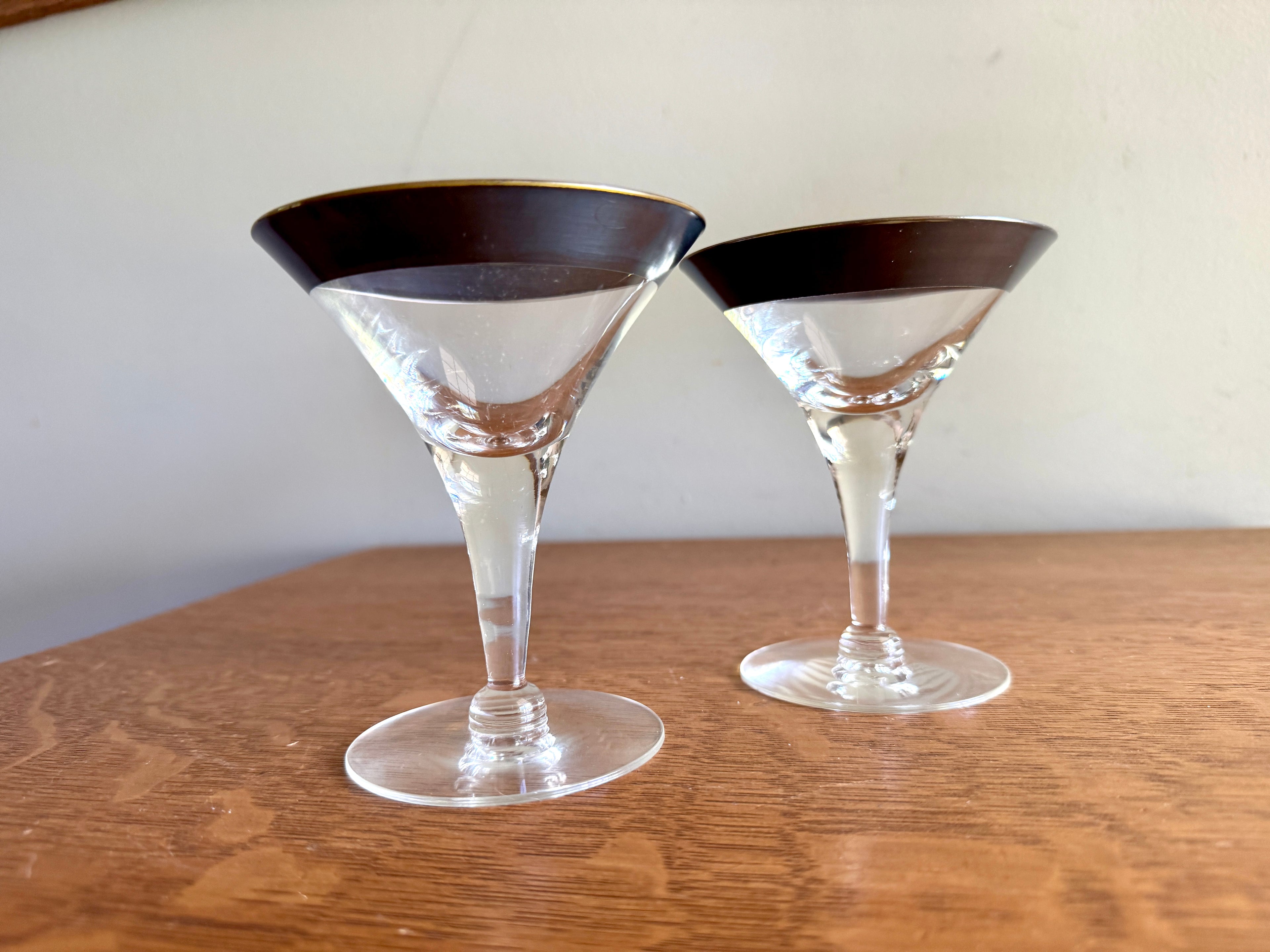 Vtg Pair of Silver Band Champagne/Tall Sherbet by Dorothy Thorpe ~ MCM Dorothy Thorpe Martini Glasses