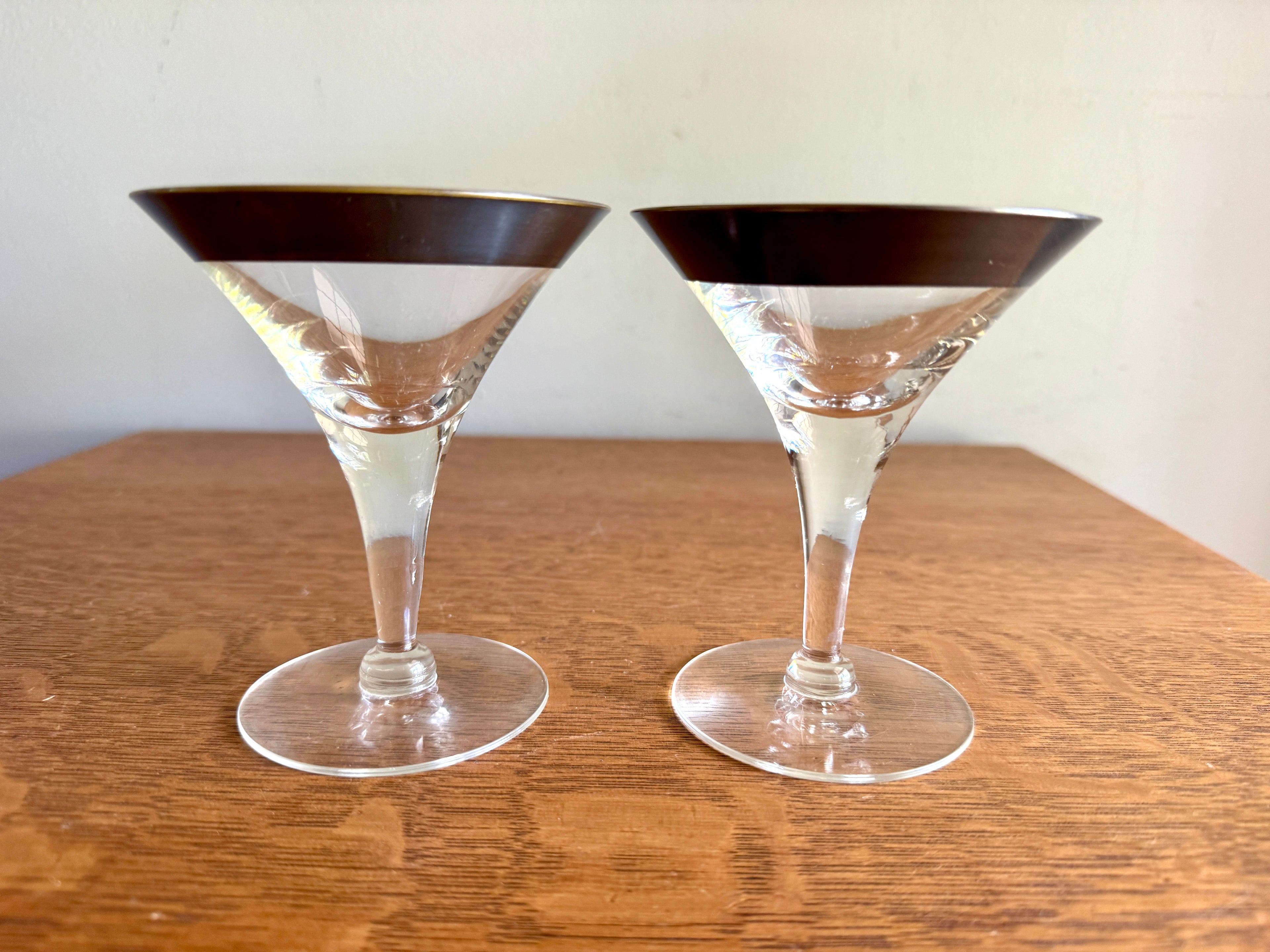 Vtg Pair of Silver Band Champagne/Tall Sherbet by Dorothy Thorpe ~ MCM Dorothy Thorpe Martini Glasses