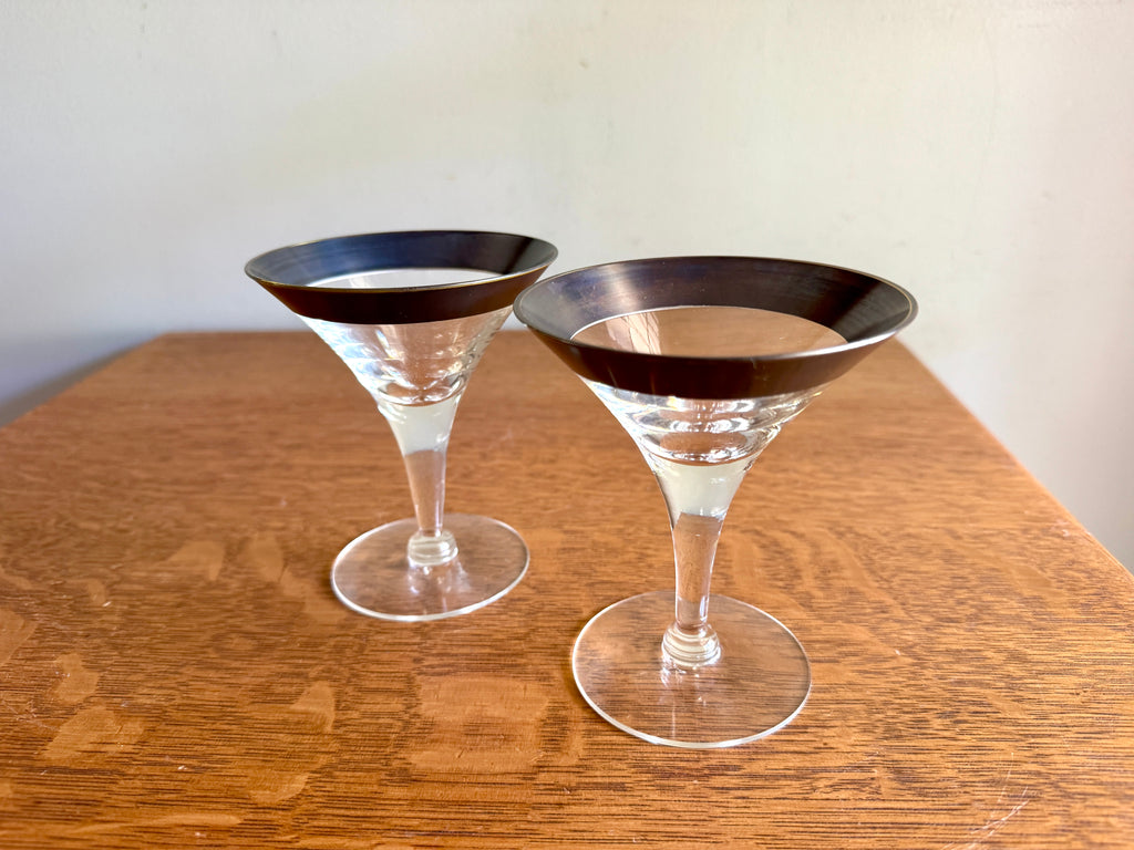 Vtg Pair of Silver Band Champagne/Tall Sherbet by Dorothy Thorpe ~ MCM Dorothy Thorpe Martini Glasses