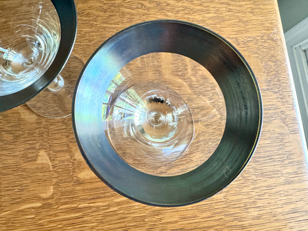 Vtg Pair of Silver Band Champagne/Tall Sherbet by Dorothy Thorpe ~ MCM Dorothy Thorpe Martini Glasses