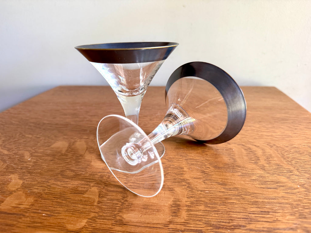 Vtg Pair of Silver Band Champagne/Tall Sherbet by Dorothy Thorpe ~ MCM Dorothy Thorpe Martini Glasses
