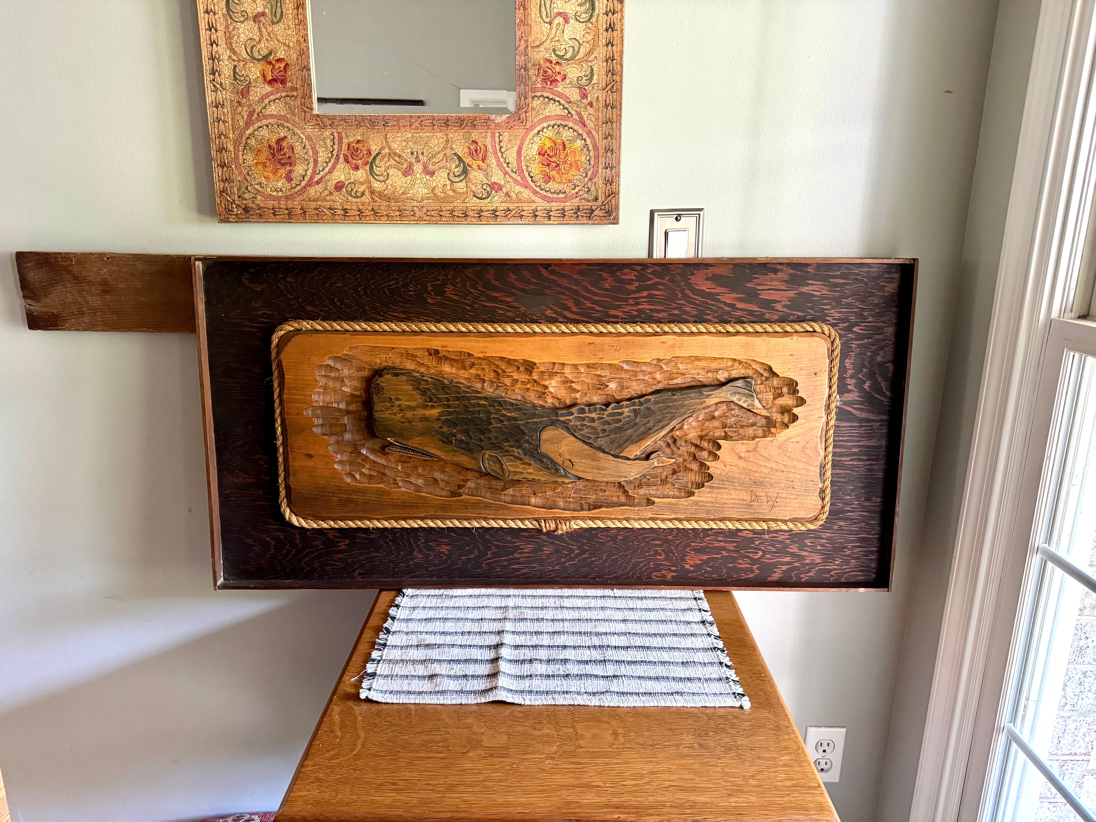 Large Whale Carving 3D Wall Art | Whale And Baby Whale Wood Art | Framed Whale Carving | Beach House Decor | Nautical Decor