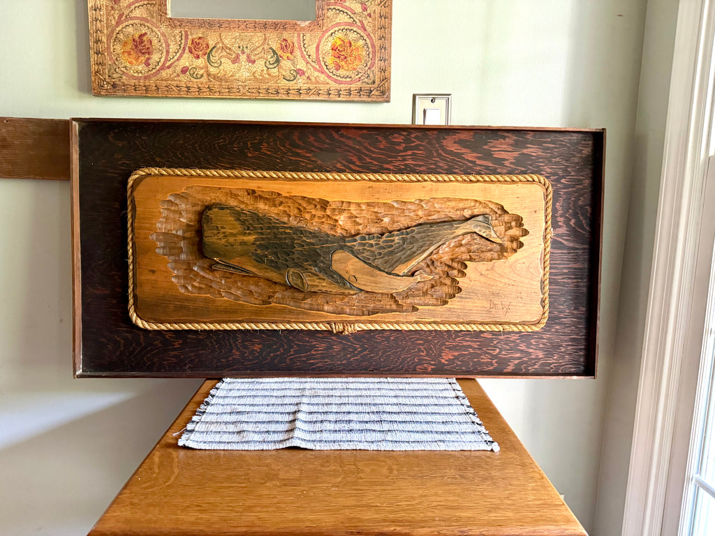 Large Whale Carving 3D Wall Art | Whale And Baby Whale Wood Art | Framed Whale Carving | Beach House Decor | Nautical Decor