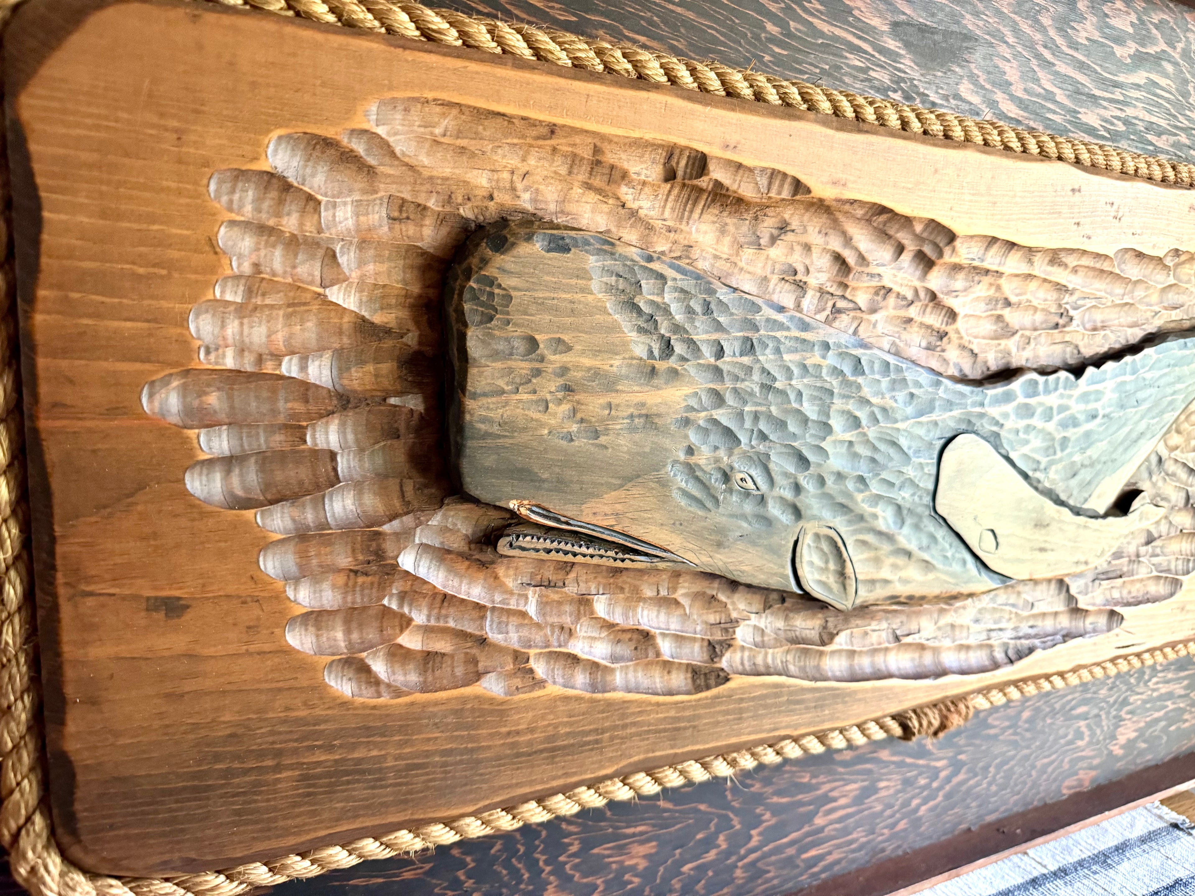 Large Whale Carving 3D Wall Art | Whale And Baby Whale Wood Art | Framed Whale Carving | Beach House Decor | Nautical Decor