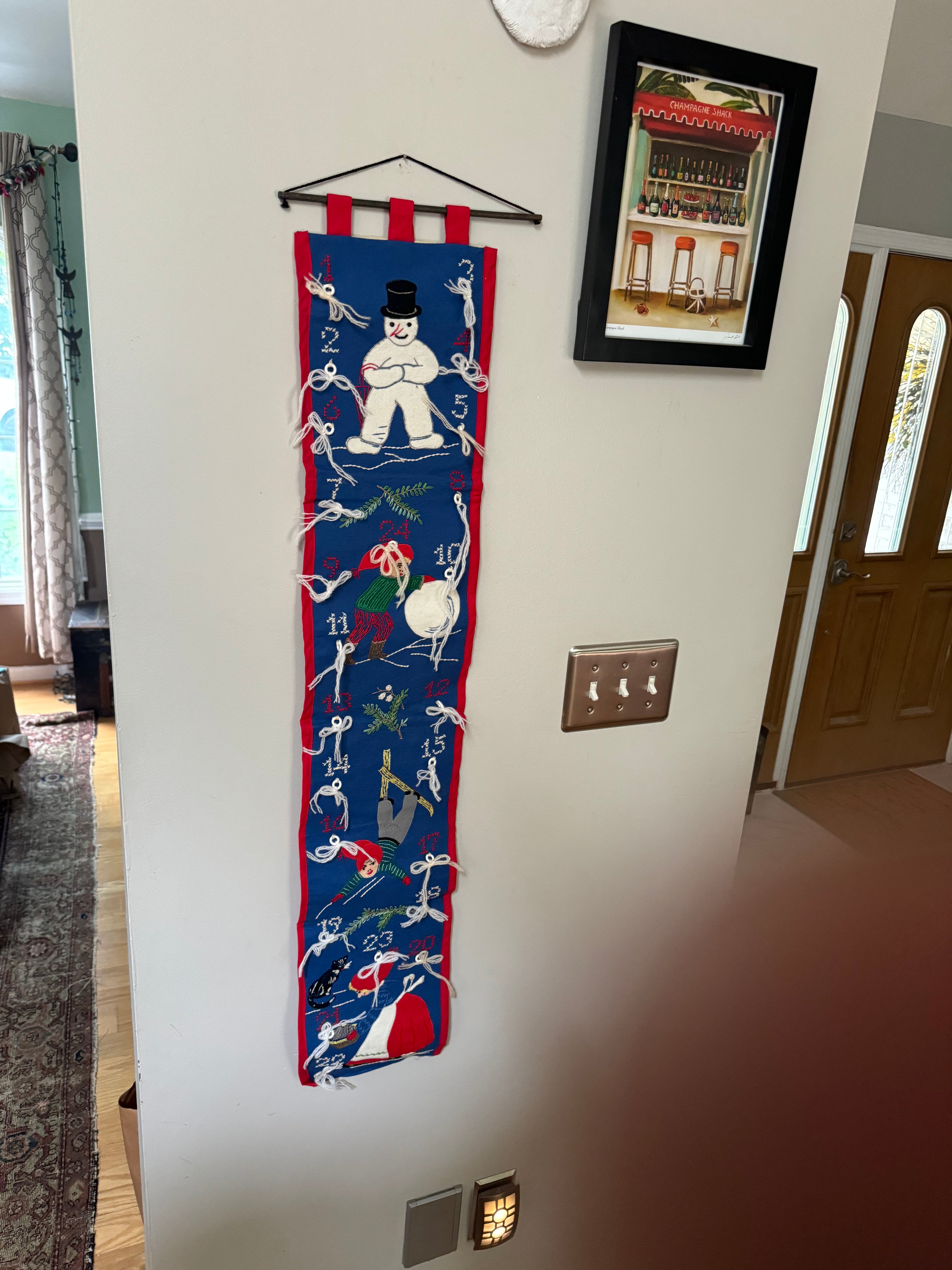 Vintage Danish Embroidered Long Christmas Calendar | Holiday Countdown Embroidered Calendar | Christmas Advent Calenda