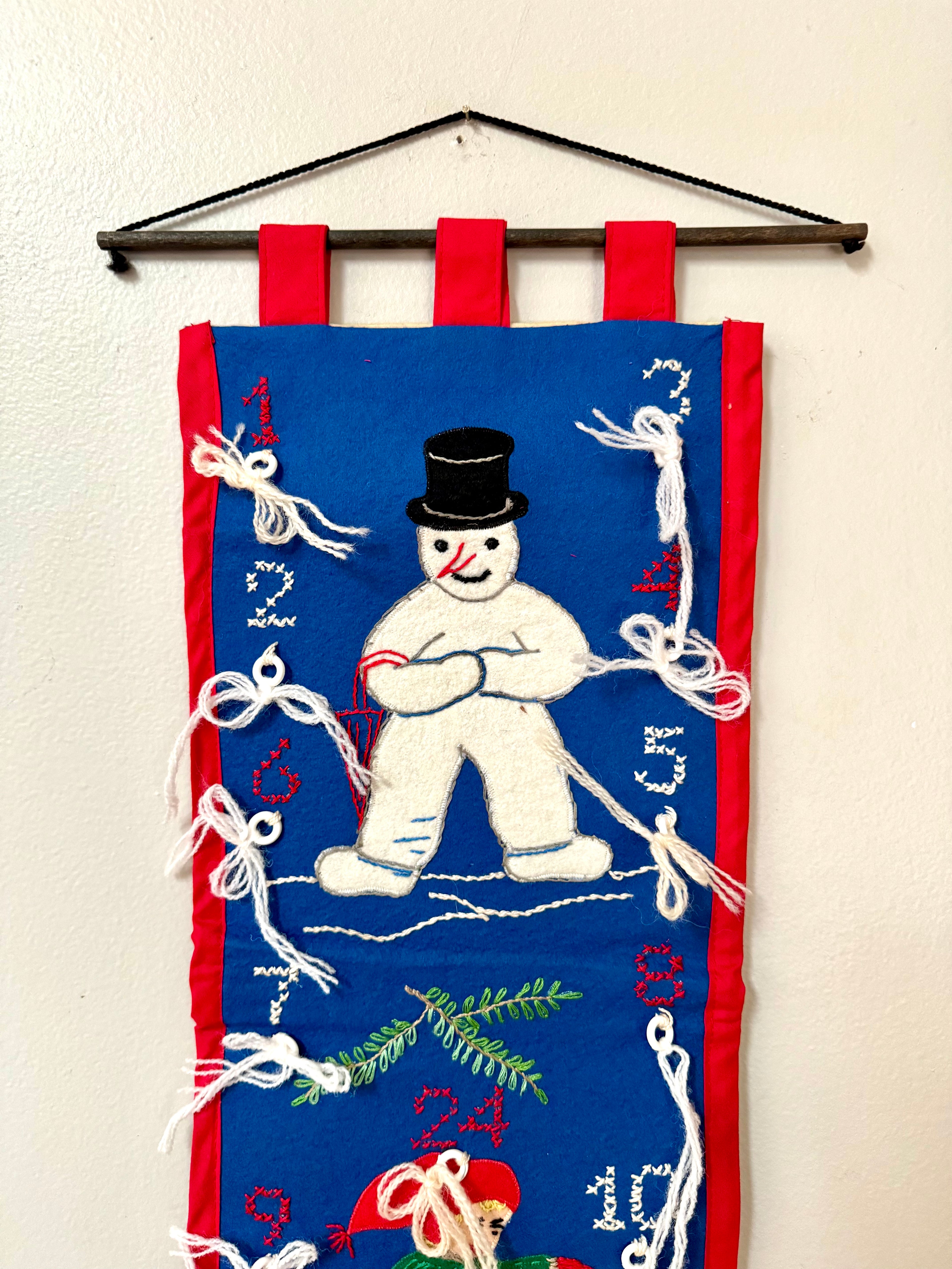 Vintage Danish Embroidered Long Christmas Calendar | Holiday Countdown Embroidered Calendar | Christmas Advent Calenda