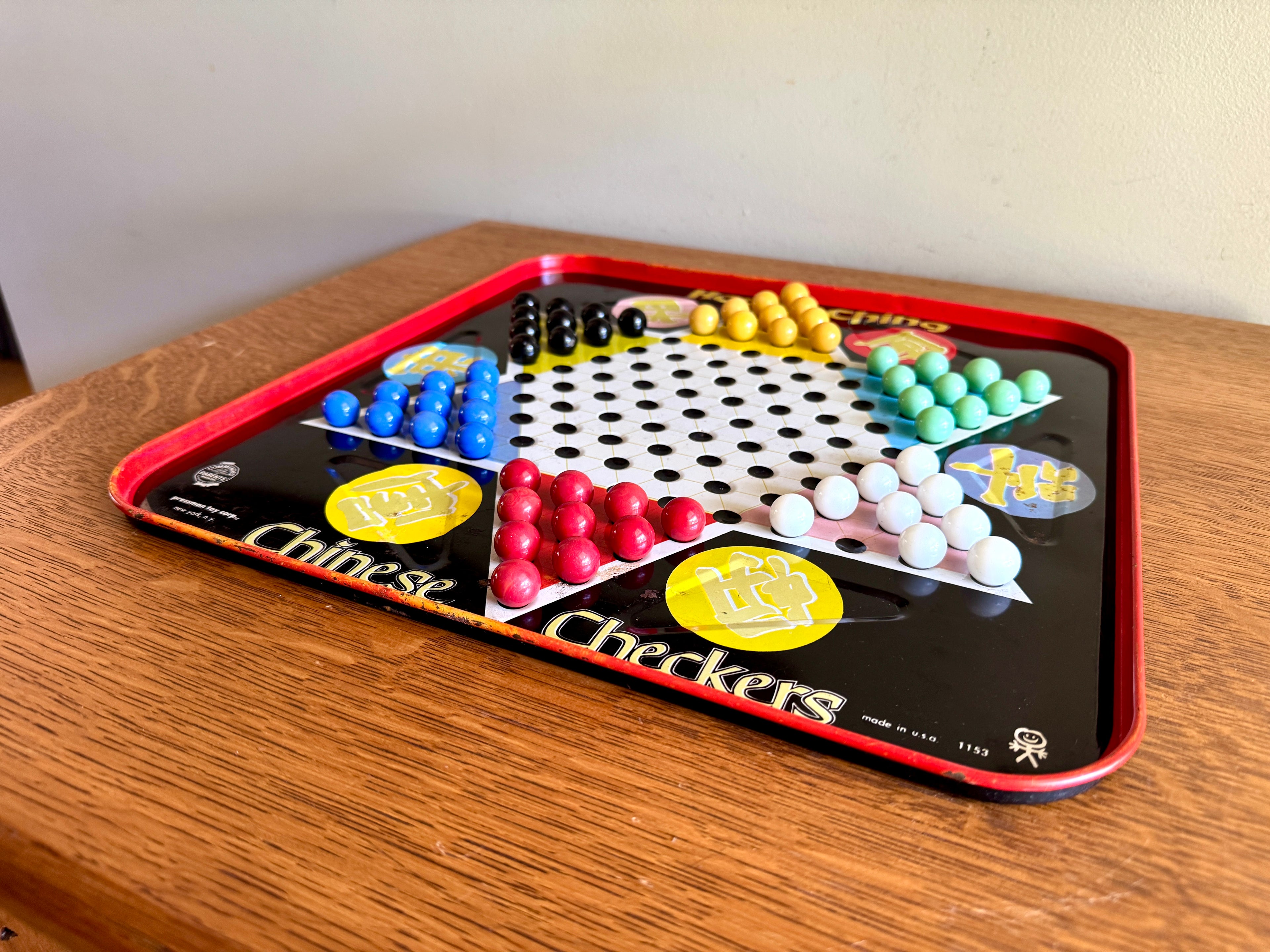 VTG Hop Ching Chinese Checkers Metal Tin Litho Game Board and Marbles ~ Pressman Toys