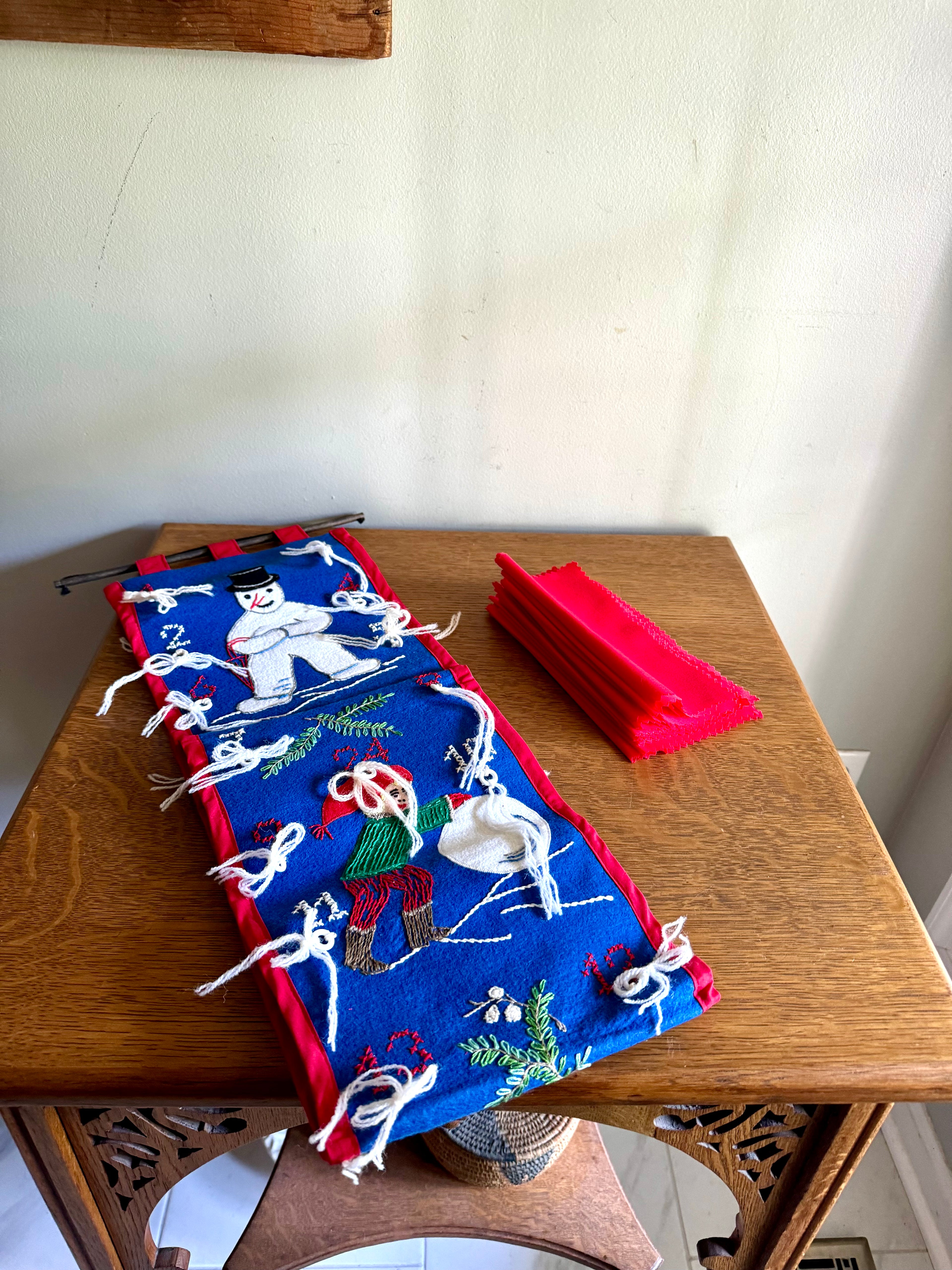 Vintage Danish Embroidered Long Christmas Calendar | Holiday Countdown Embroidered Calendar | Christmas Advent Calenda