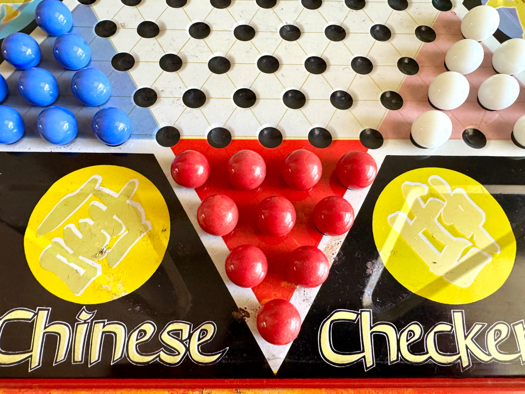 VTG Hop Ching Chinese Checkers Metal Tin Litho Game Board and Marbles ~ Pressman Toys