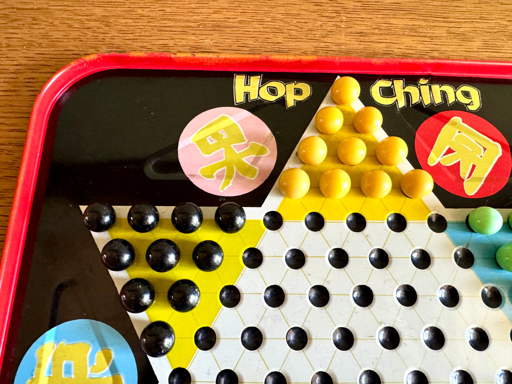 VTG Hop Ching Chinese Checkers Metal Tin Litho Game Board and Marbles ~ Pressman Toys