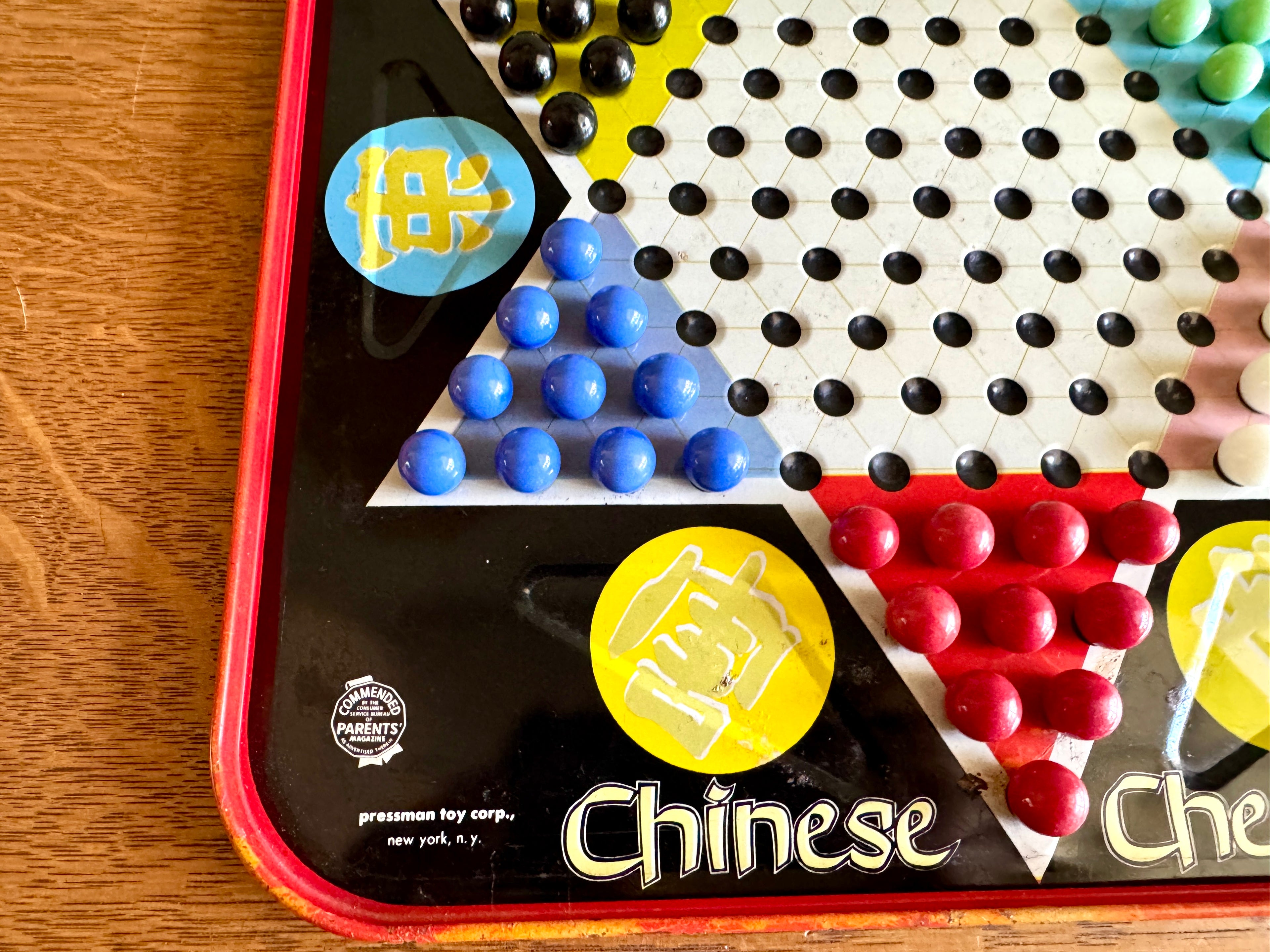 VTG Hop Ching Chinese Checkers Metal Tin Litho Game Board and Marbles ~ Pressman Toys