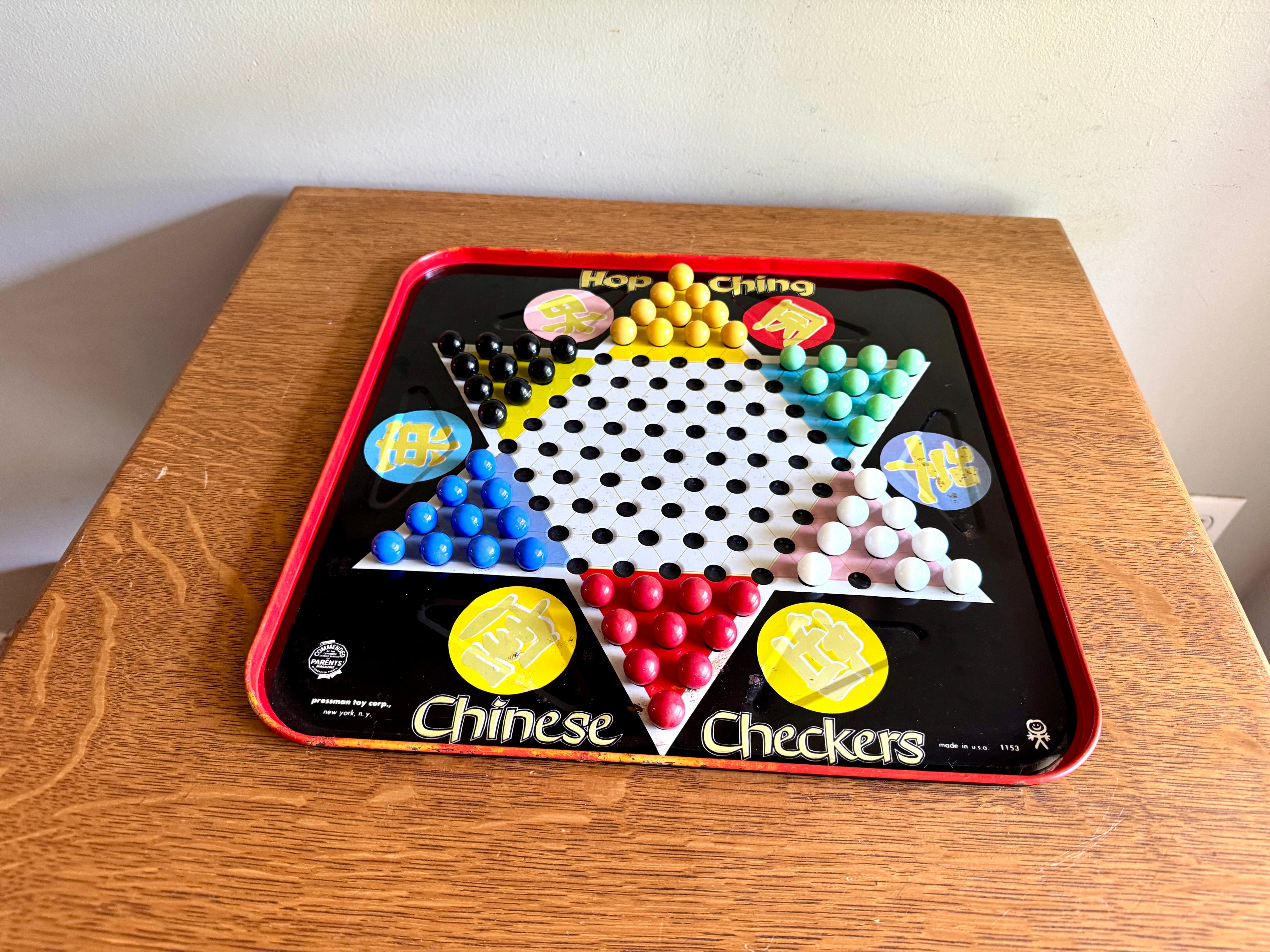 VTG Hop Ching Chinese Checkers Metal Tin Litho Game Board and Marbles ~ Pressman Toys