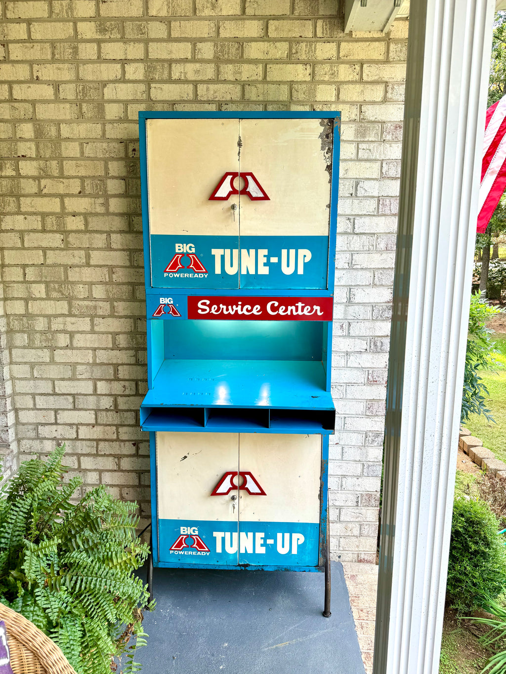 Vintage Metal American Parts Wall Cabinet| Blue Big Poweready Parts Cabinet | Power Ready Automotive Advertisement Bin | Industrial Cabinet