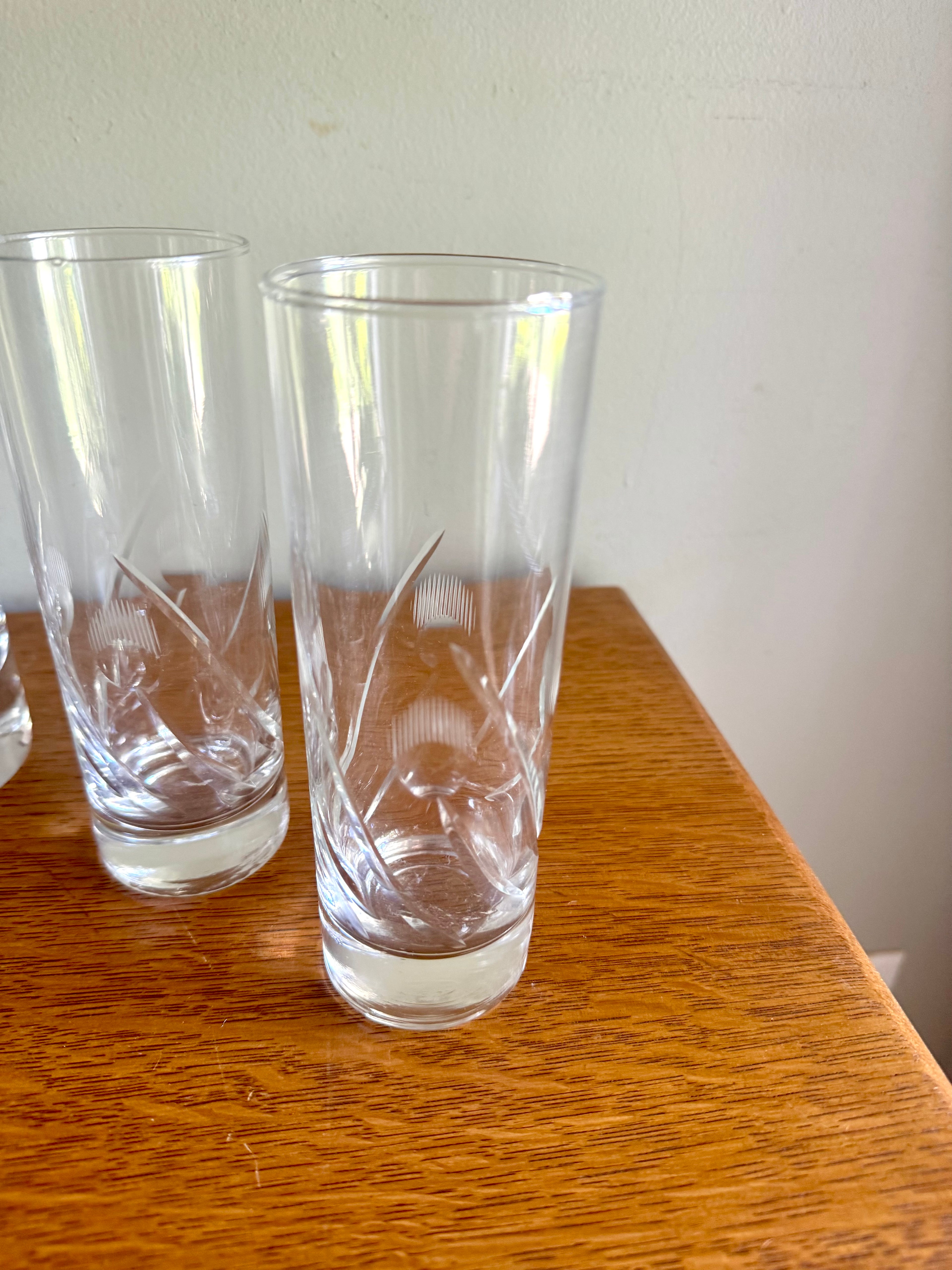 Vintage Cocktail Pitcher and 5 Cocktails Glasses | Set of Etched Crystal Glasses With Pitcher and Stir Stick | Crystal Cocktail Bar Set