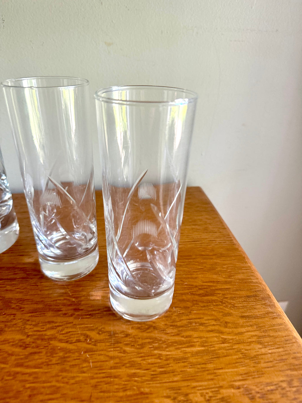Vintage Cocktail Pitcher and 5 Cocktails Glasses | Set of Etched Crystal Glasses With Pitcher and Stir Stick | Crystal Cocktail Bar Set