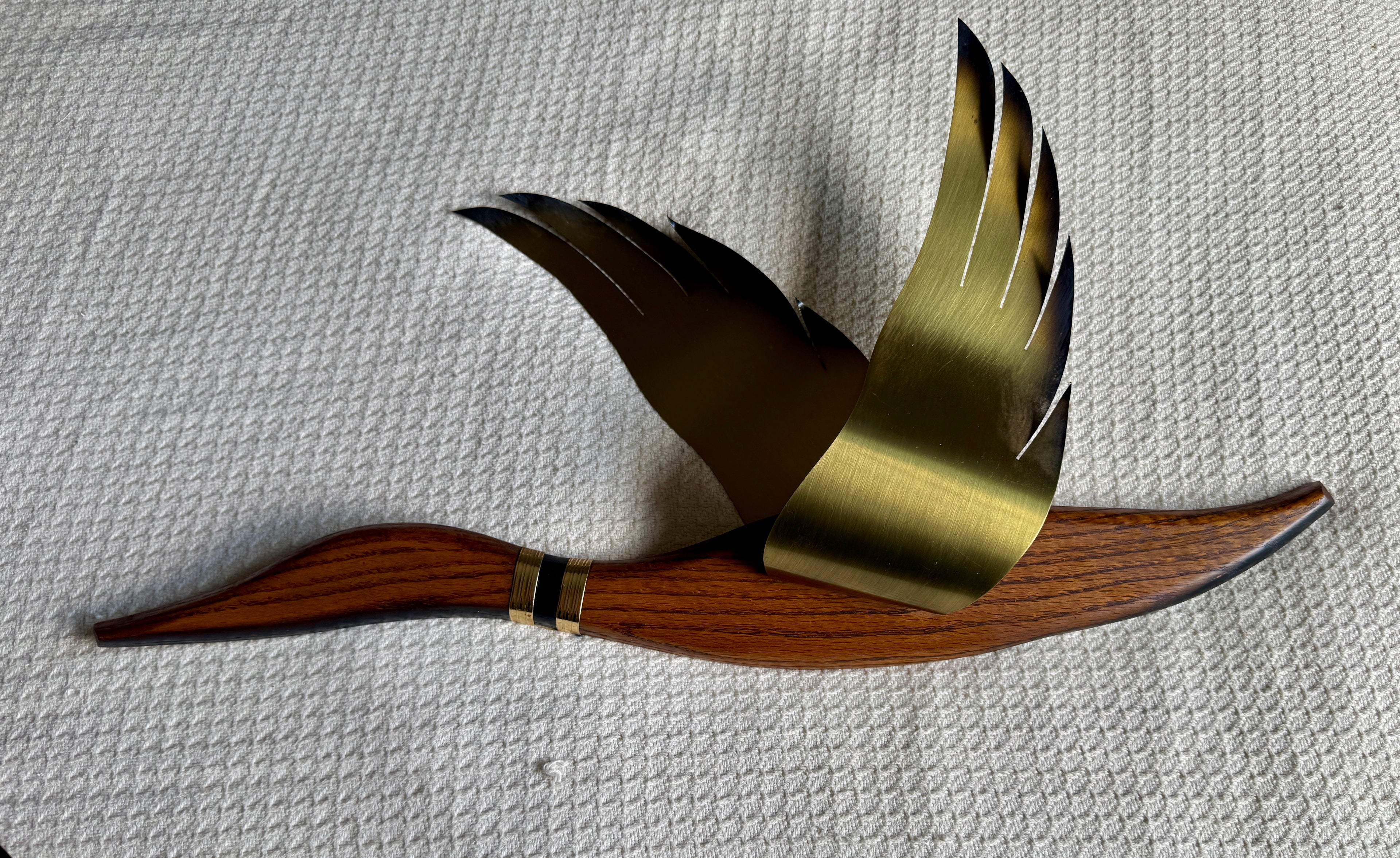 Vintage Brass and Wood Flying Canadian Geese Wall Decor ~ MCM 3 Dimensional Flying Geese~ Masketeers Geese