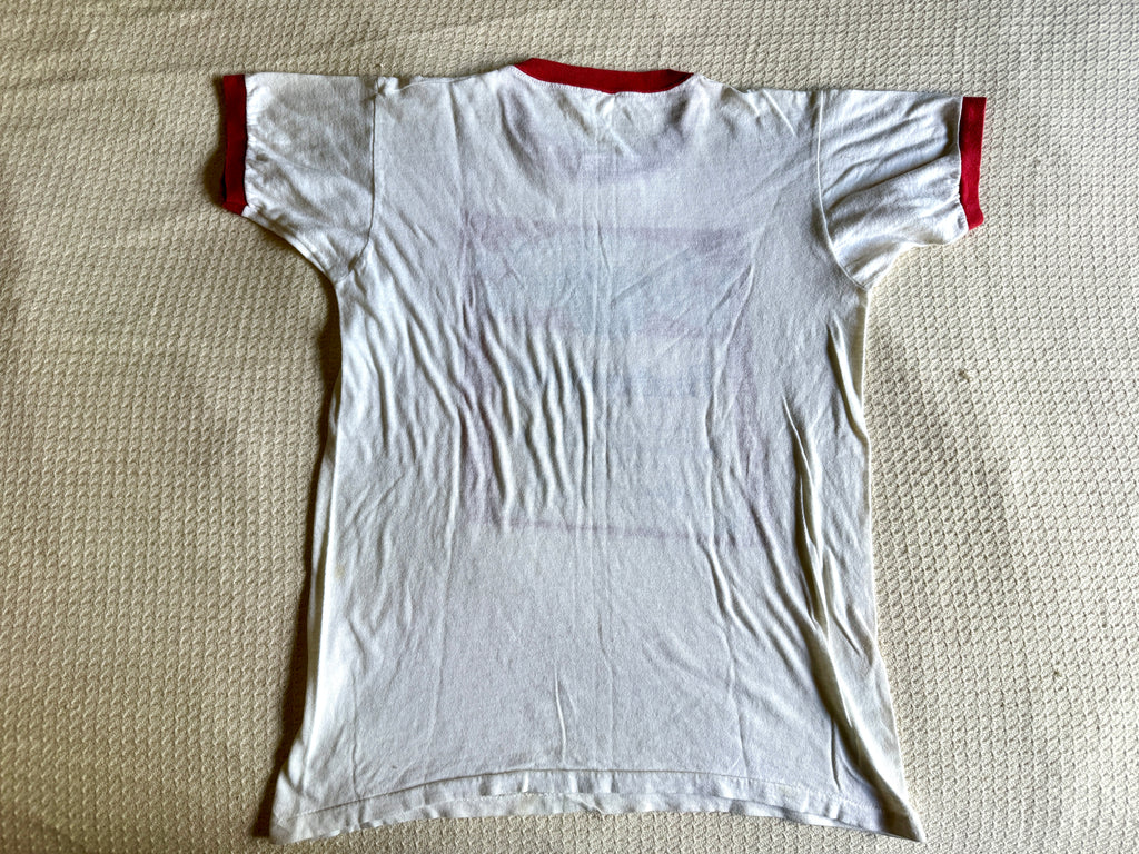 Vintage 70's Budweiser Ringer T-shirt ~ Single Stitch Budweiser Graphic Red Ringer Tee ~ Size M