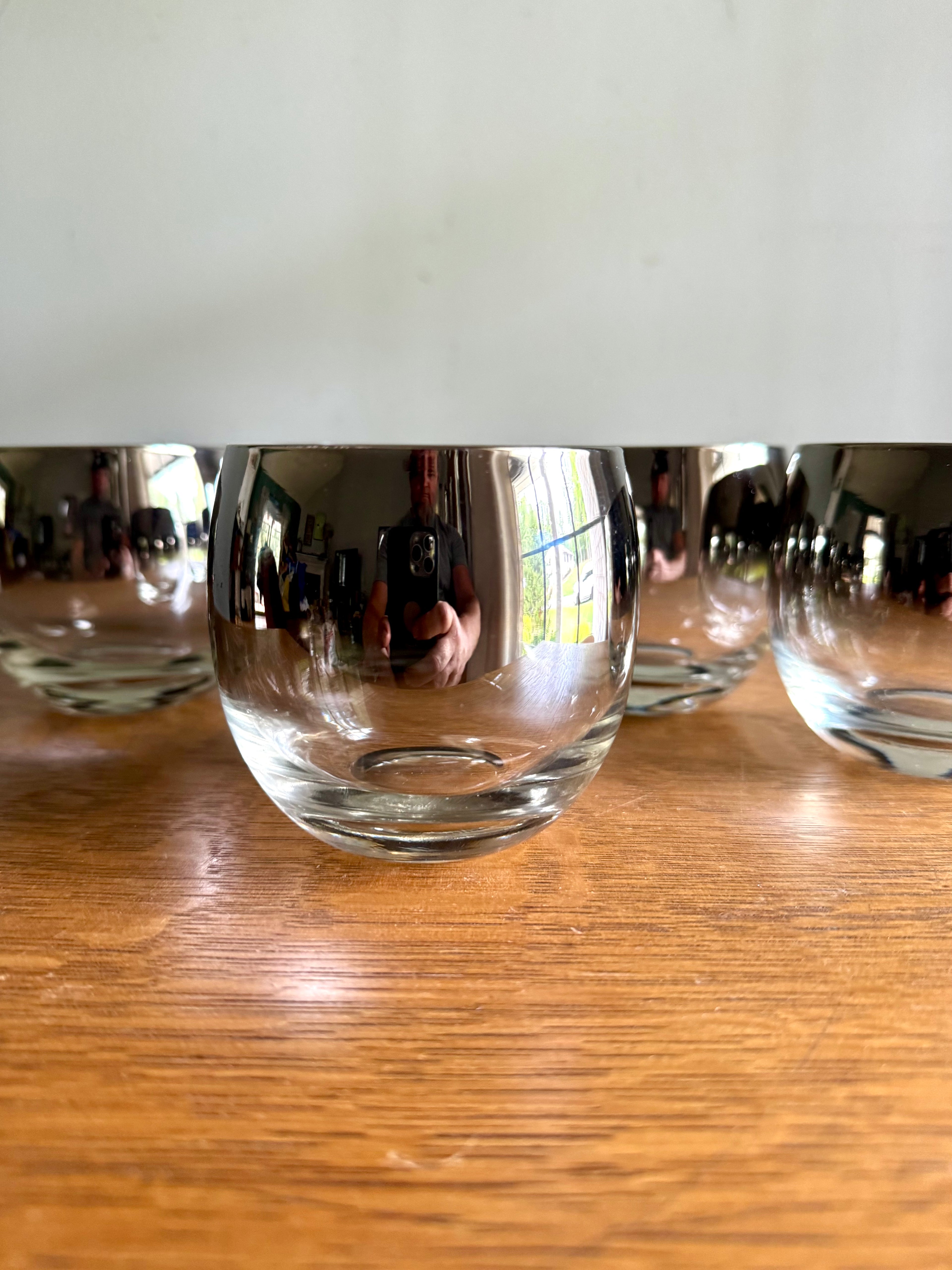 Set of 5 Mid Century Modern Dorothy Thorpe Style Roly Poly Glasses | Silver Fade Rimmed Glasses | Queens Lusterware Mercury Fade Roly Polys