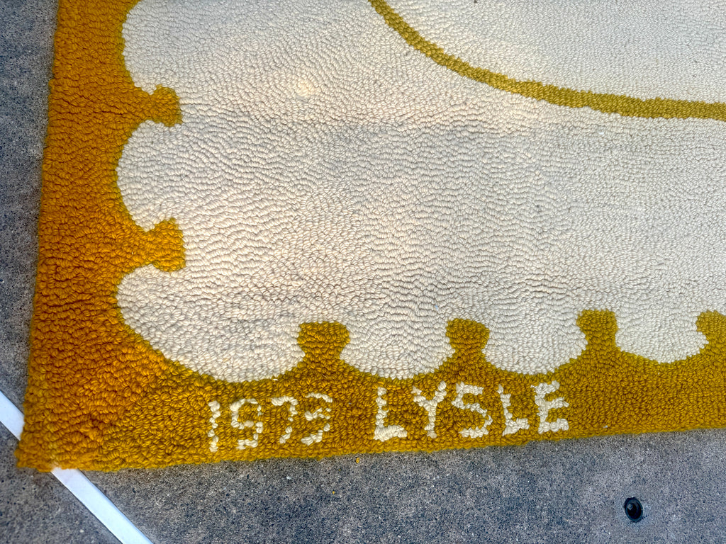 Vintage Hand-Hooked Vibrant Yellow and White Floral Centerpiece 84" X 55" Rug ~ Handmade Floral Rug