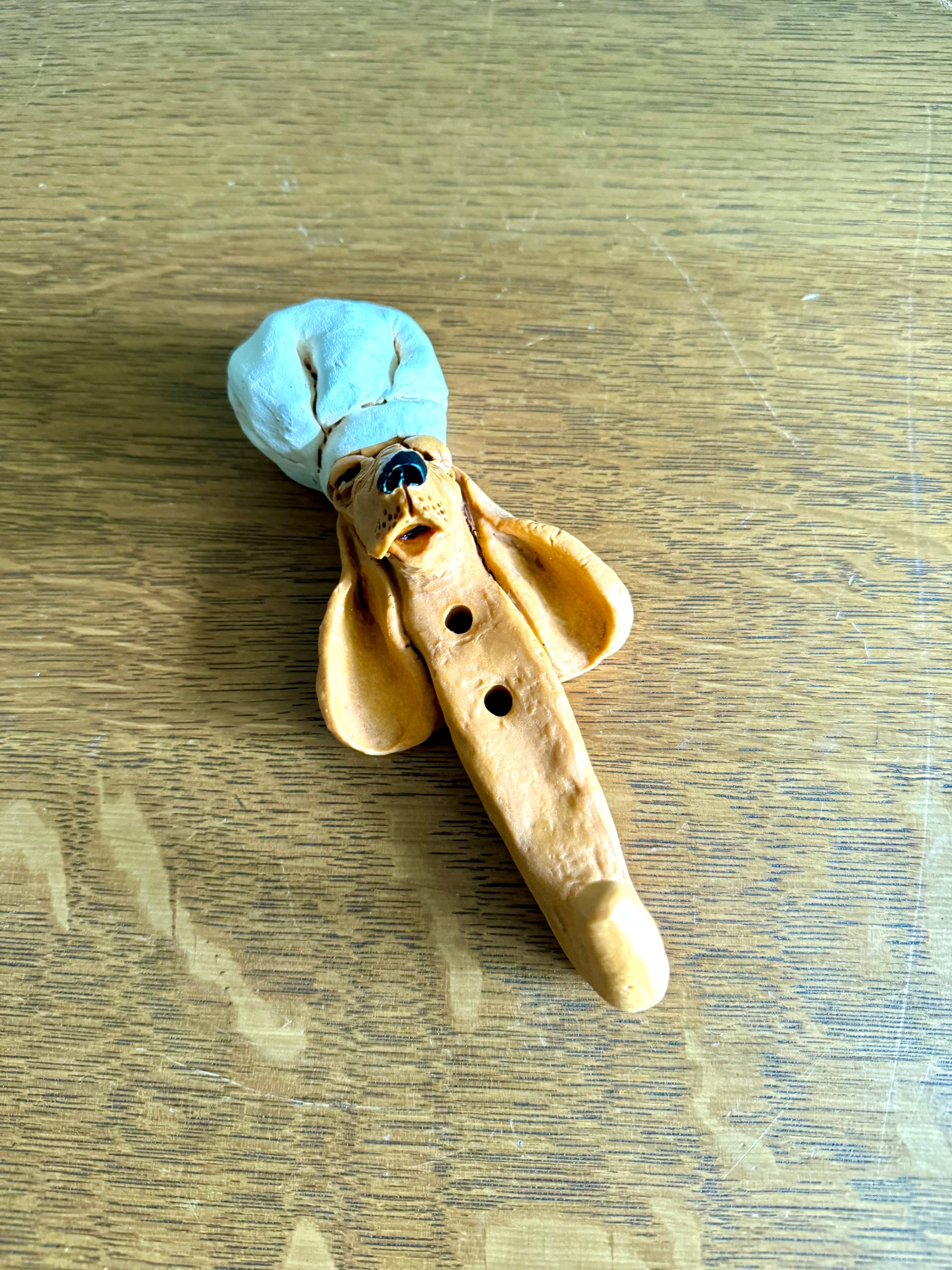 Vintage Unique Critters Hound Dog Kitchen Hook | Hound Dog Pottery Hook | Droopy Faced Dog with Chef's Hat Hook