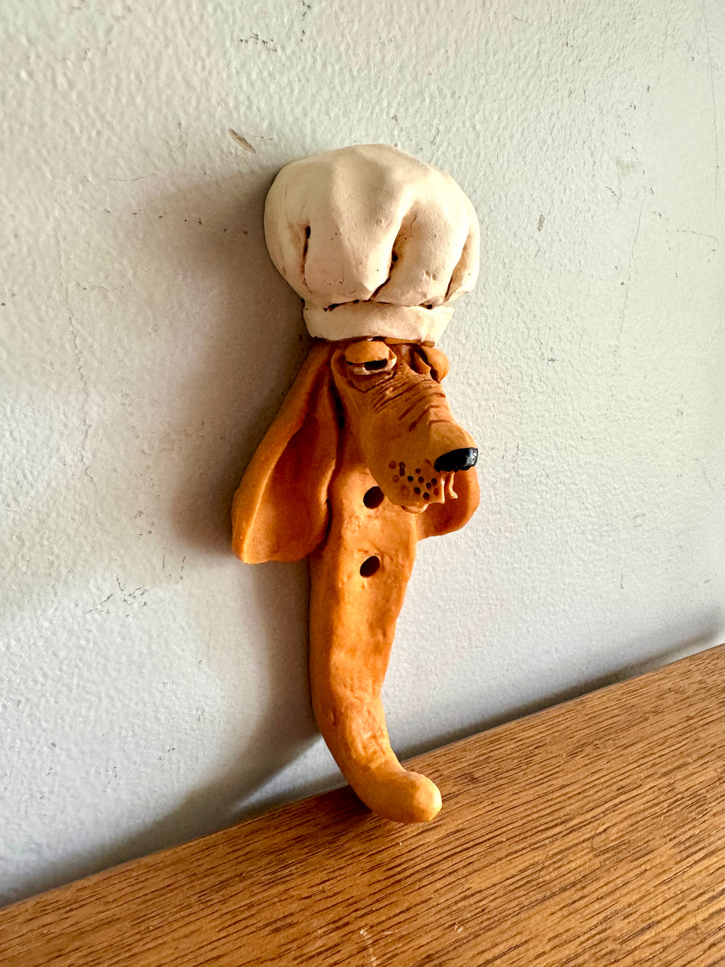 Vintage Unique Critters Hound Dog Kitchen Hook | Hound Dog Pottery Hook | Droopy Faced Dog with Chef's Hat Hook