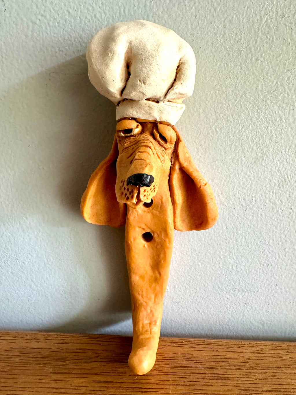 Vintage Unique Critters Hound Dog Kitchen Hook | Hound Dog Pottery Hook | Droopy Faced Dog with Chef's Hat Hook