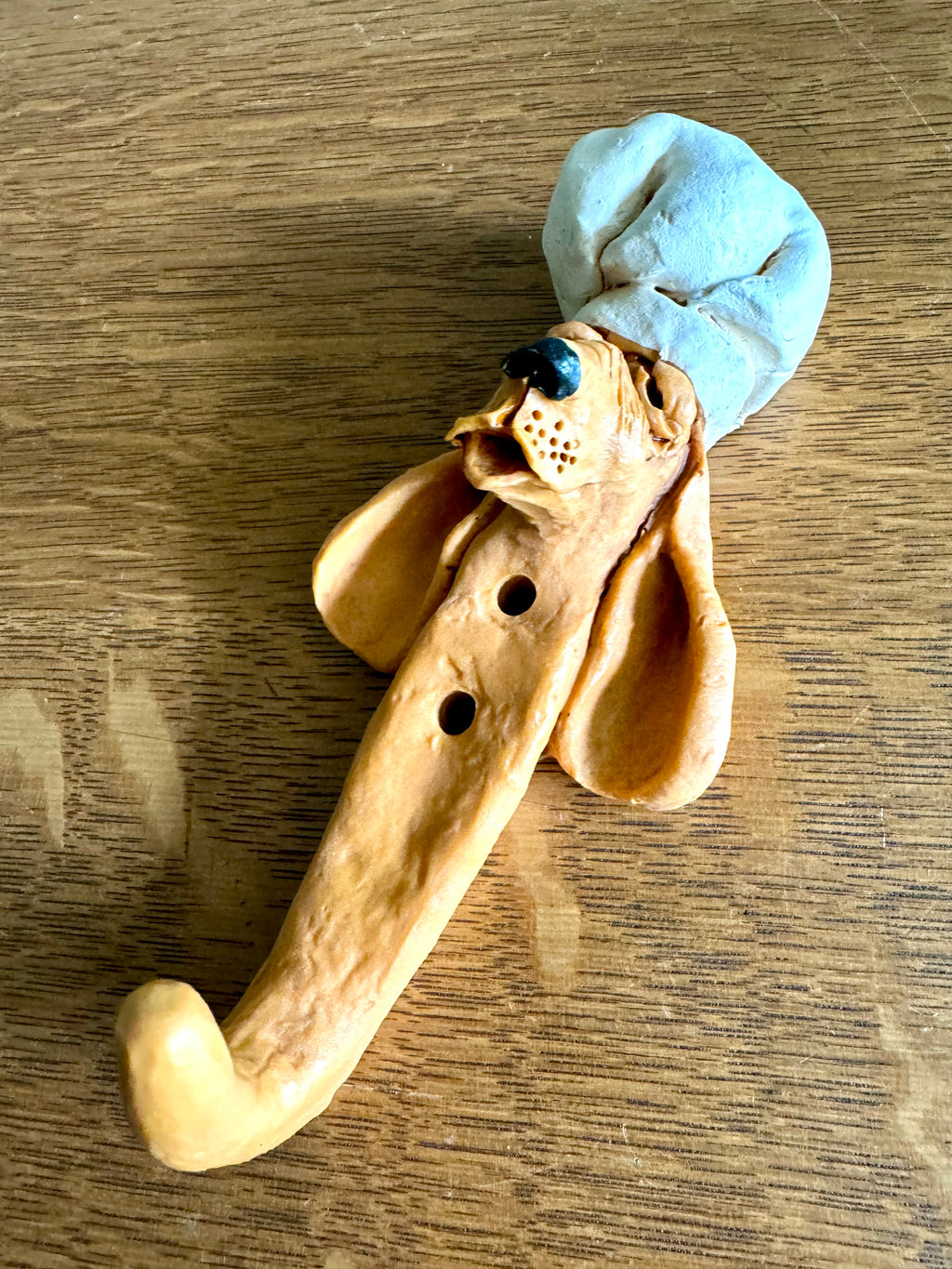 Vintage Unique Critters Hound Dog Kitchen Hook | Hound Dog Pottery Hook | Droopy Faced Dog with Chef's Hat Hook