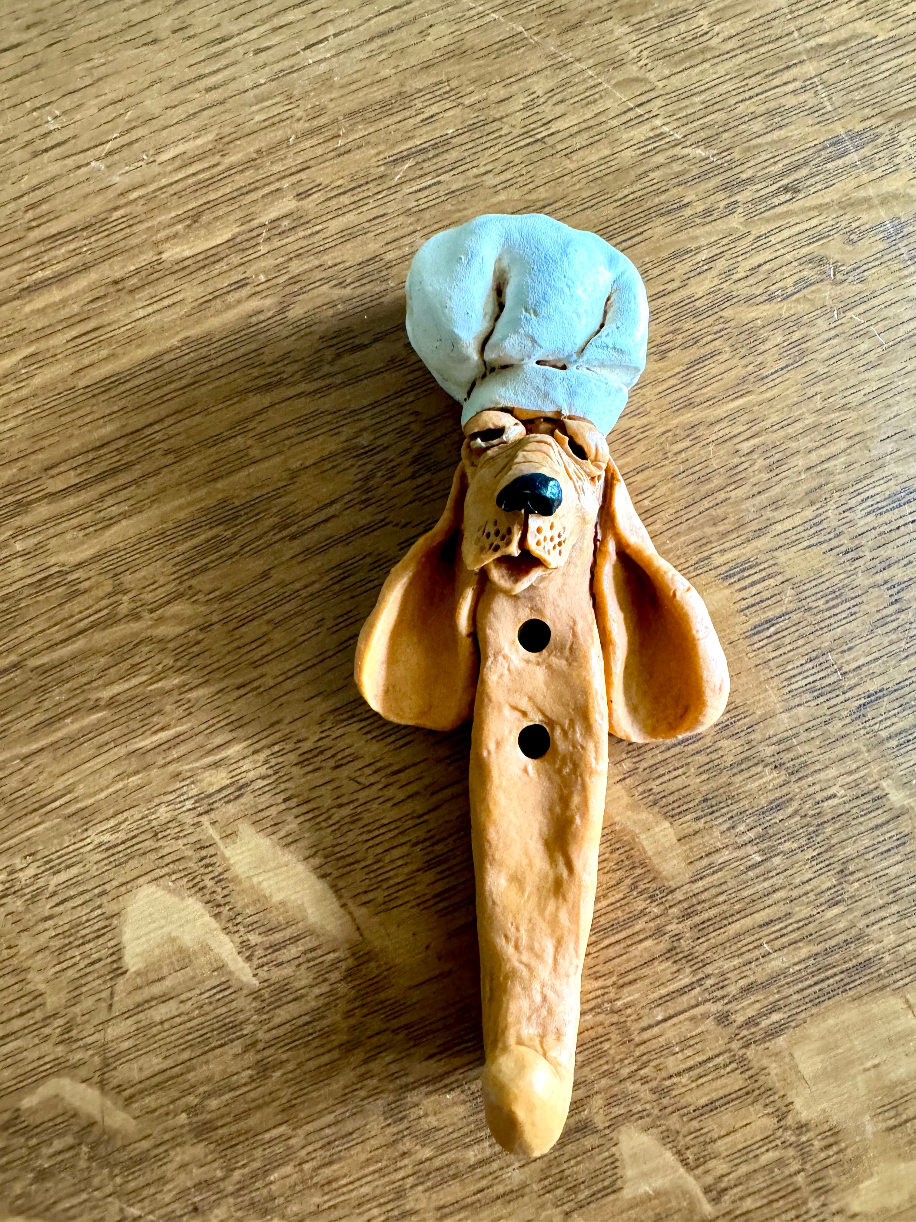 Vintage Unique Critters Hound Dog Kitchen Hook | Hound Dog Pottery Hook | Droopy Faced Dog with Chef's Hat Hook