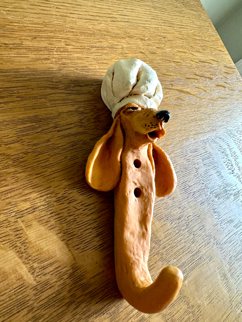Vintage Unique Critters Hound Dog Kitchen Hook | Hound Dog Pottery Hook | Droopy Faced Dog with Chef's Hat Hook