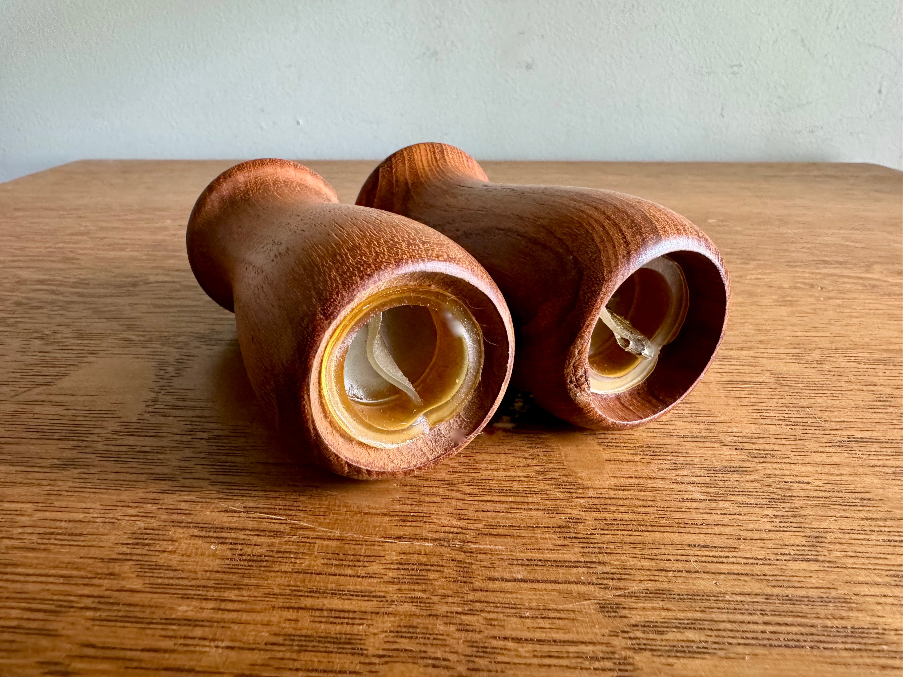 Vintage MCM Teak Wood Salt And Pepper Shakers | Danish Modern Salt and Pepper Shakers | Small Mushroom Style S & P Shakers| Turned Wood
