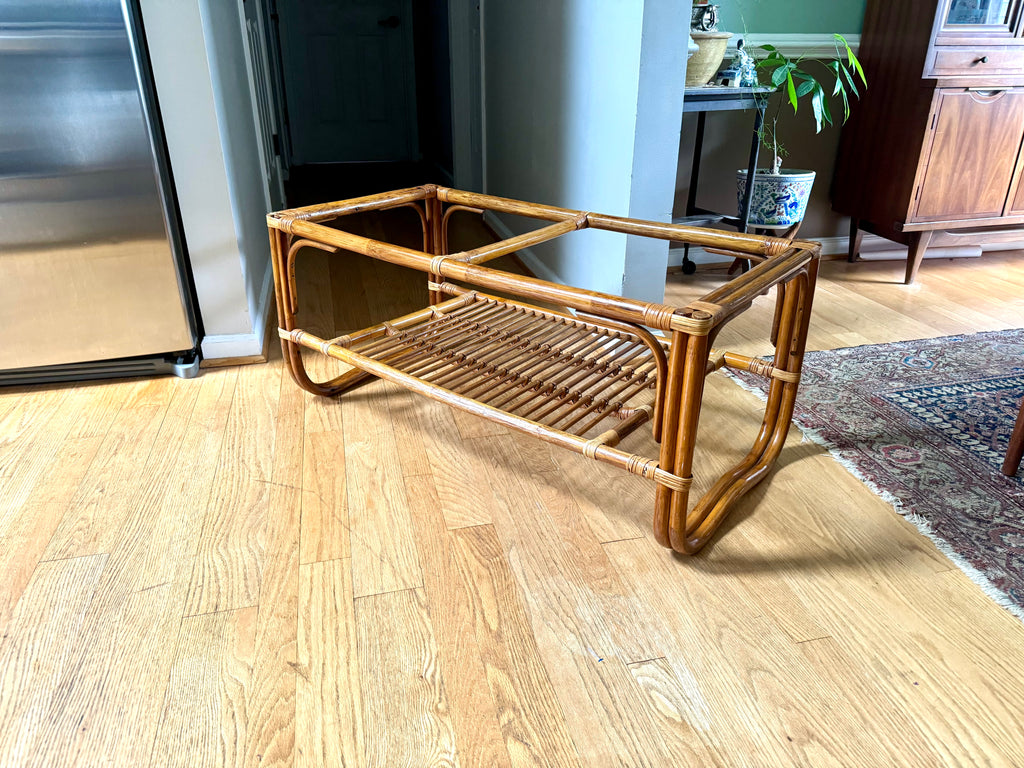 Vintage Franco Albini Style Bamboo Coffee Table Frame  | Albini Style Rattan Coffee Table | MCM Boho Rattan Table Frame | Bamboo Table