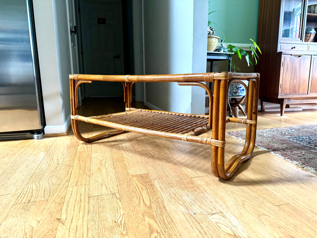 Vintage Franco Albini Style Bamboo Coffee Table Frame  | Albini Style Rattan Coffee Table | MCM Boho Rattan Table Frame | Bamboo Table