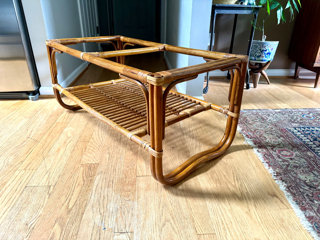 Vintage Franco Albini Style Bamboo Coffee Table Frame  | Albini Style Rattan Coffee Table | MCM Boho Rattan Table Frame | Bamboo Table