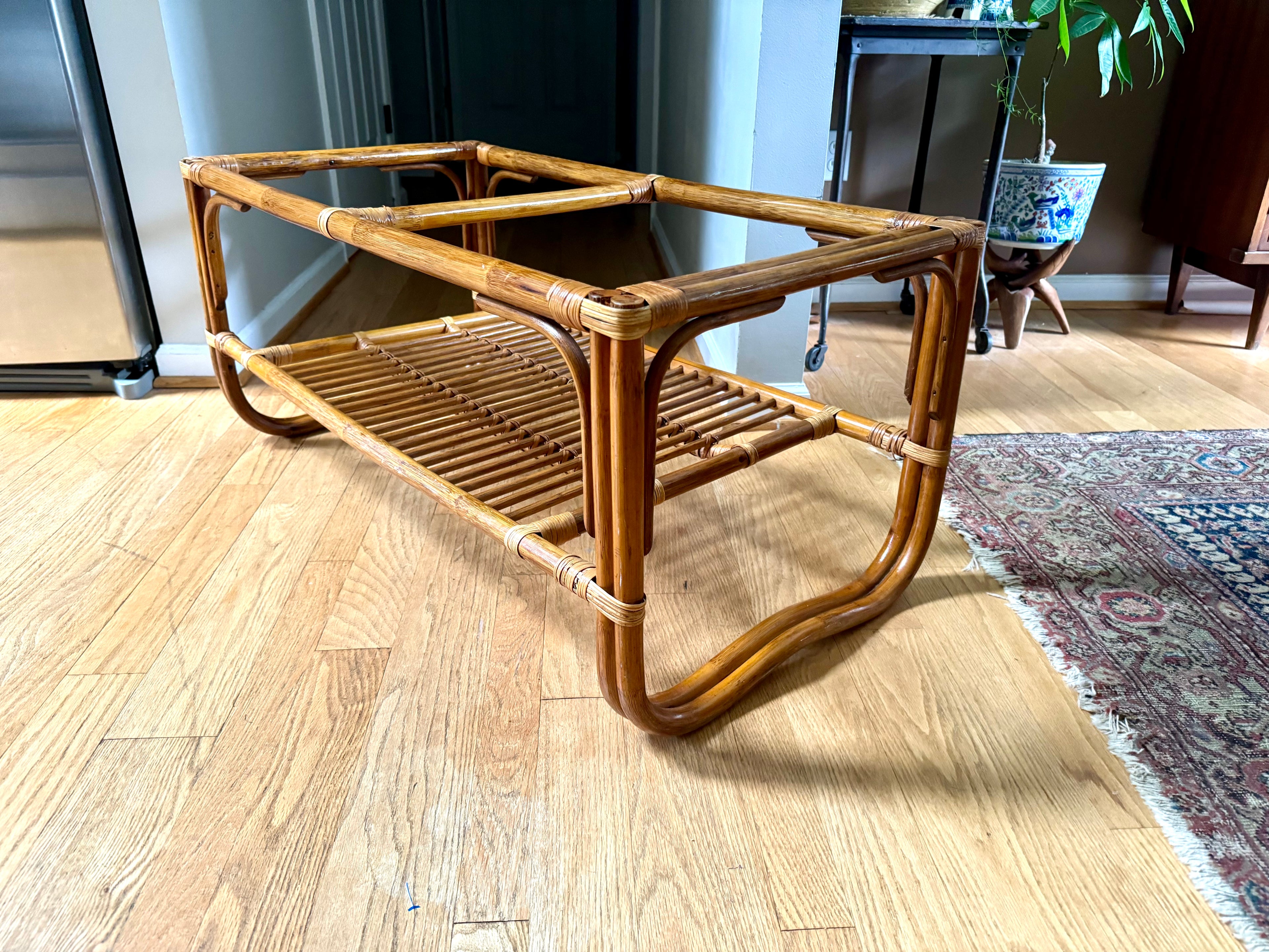 Vintage Franco Albini Style Bamboo Coffee Table Frame  | Albini Style Rattan Coffee Table | MCM Boho Rattan Table Frame | Bamboo Table