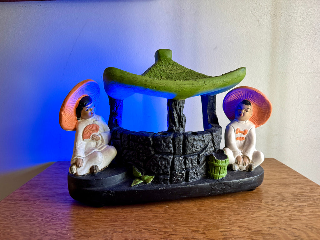 Mid Century Asia Modern TV Lamp With Pagoda and Seated Figures by Silvestri Bros