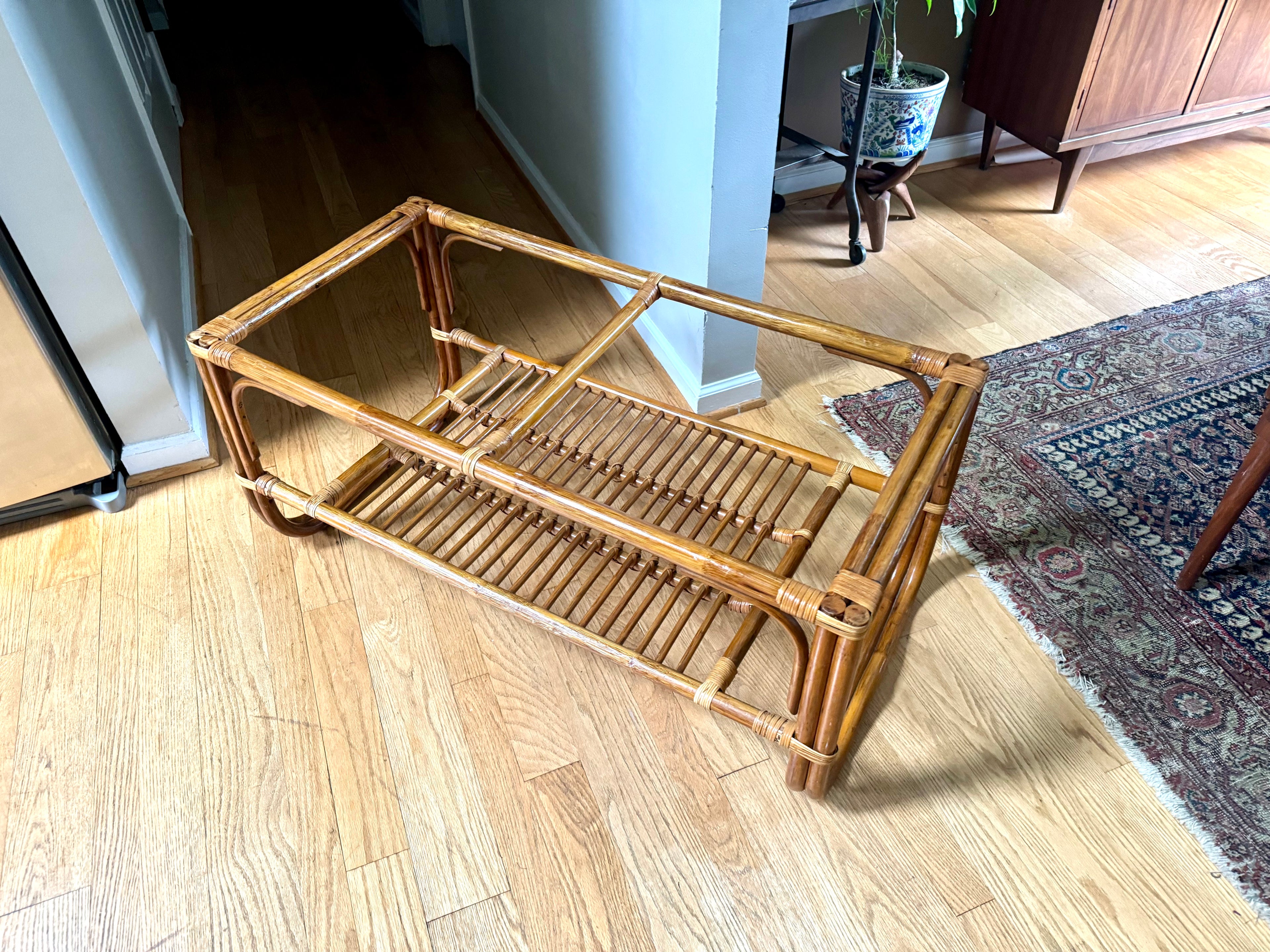 Vintage Franco Albini Style Bamboo Coffee Table Frame  | Albini Style Rattan Coffee Table | MCM Boho Rattan Table Frame | Bamboo Table