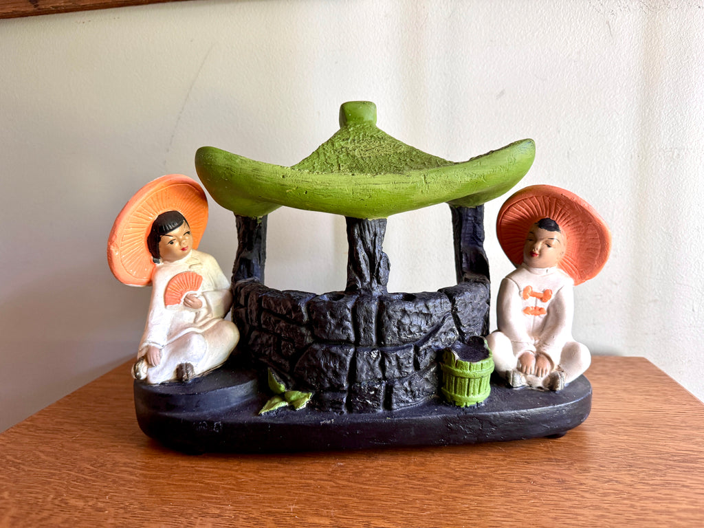 Mid Century Asia Modern TV Lamp With Pagoda and Seated Figures by Silvestri Bros