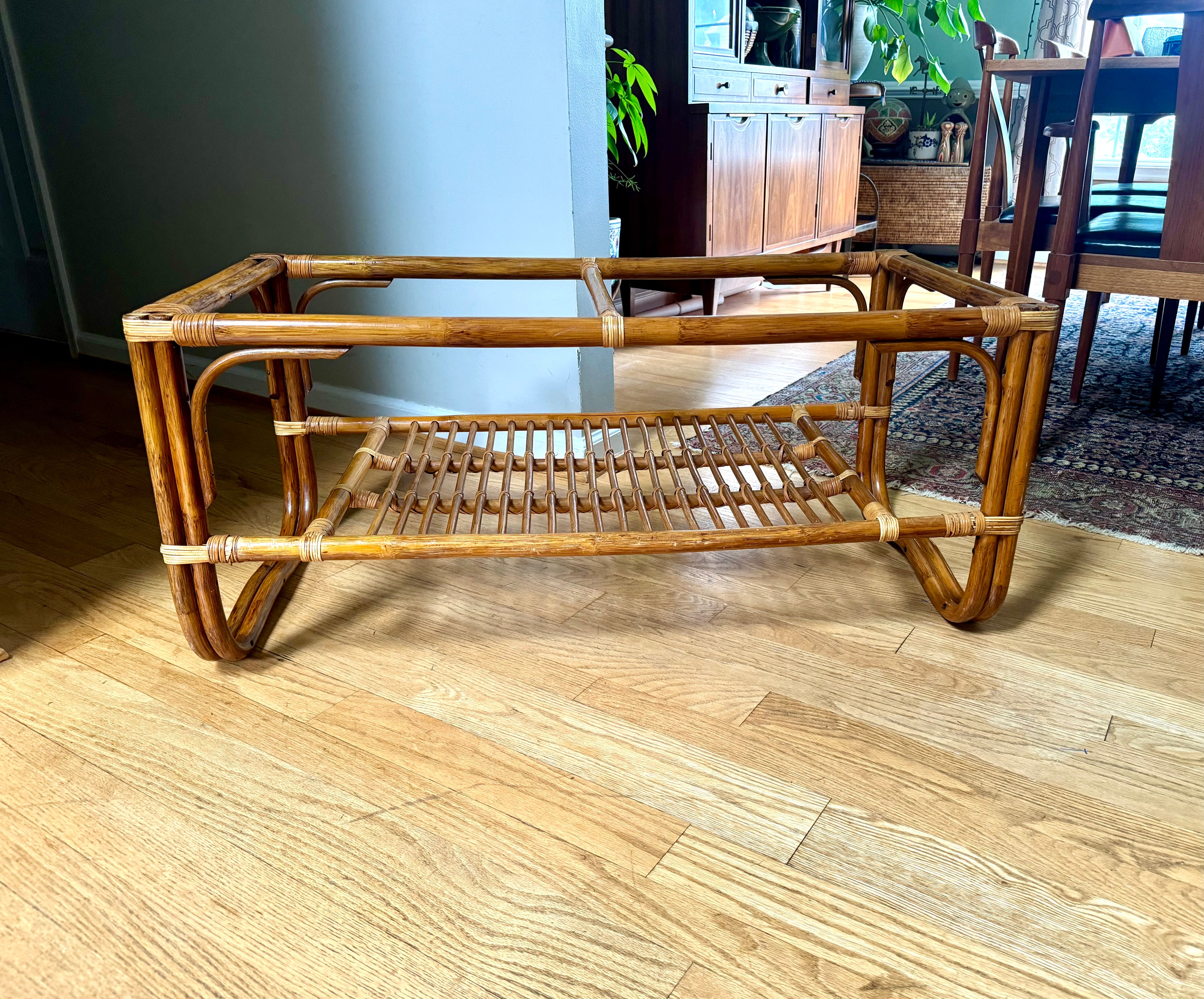 Vintage Franco Albini Style Bamboo Coffee Table Frame  | Albini Style Rattan Coffee Table | MCM Boho Rattan Table Frame | Bamboo Table
