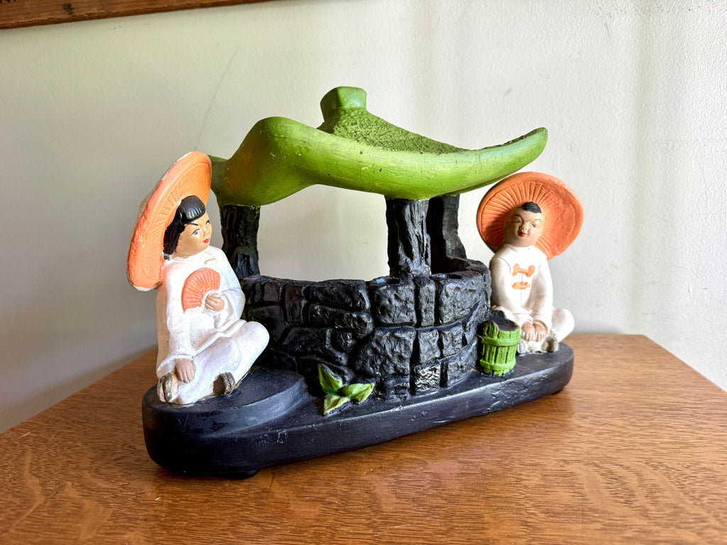 Mid Century Asia Modern TV Lamp With Pagoda and Seated Figures by Silvestri Bros