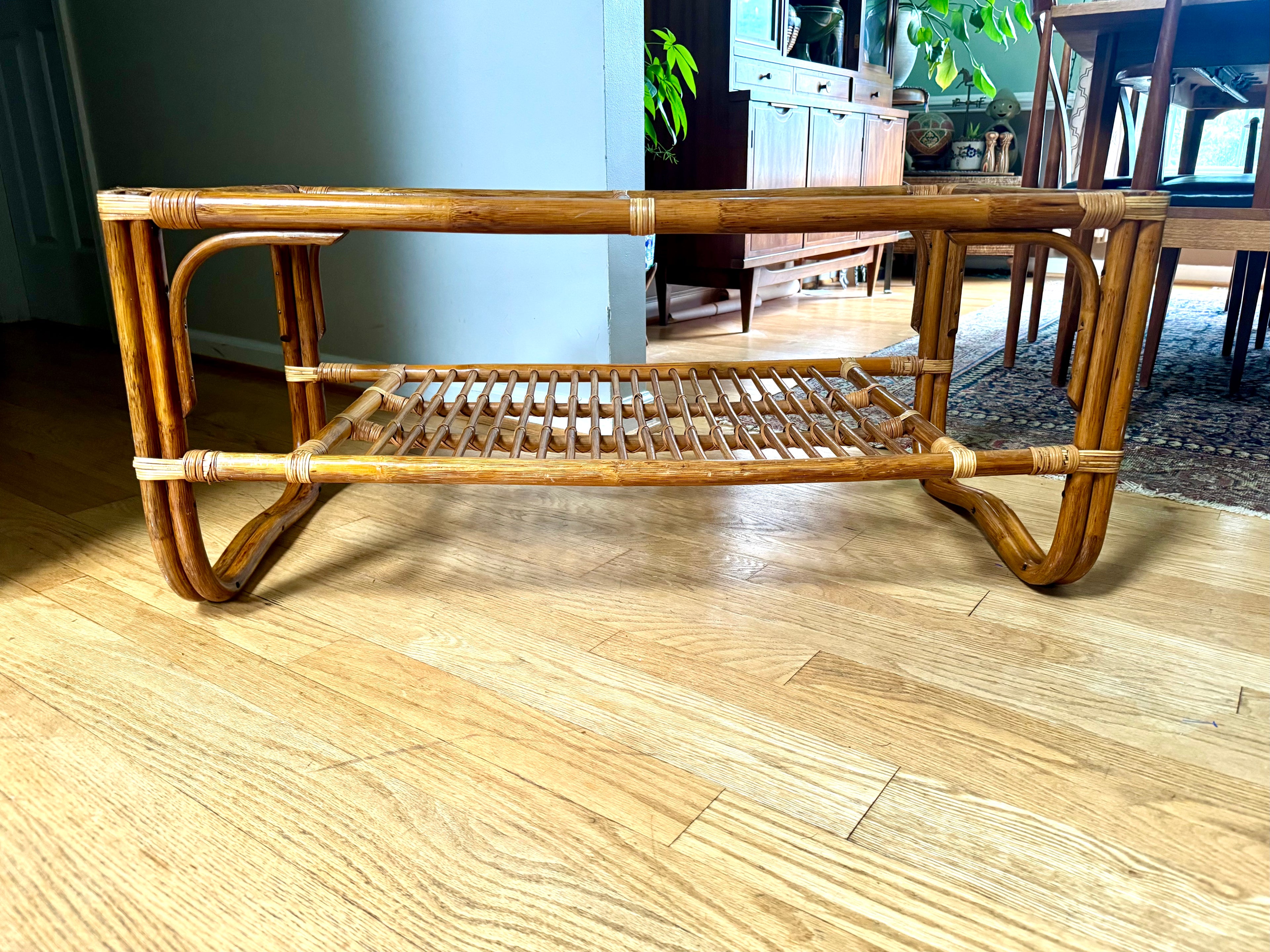 Vintage Franco Albini Style Bamboo Coffee Table Frame  | Albini Style Rattan Coffee Table | MCM Boho Rattan Table Frame | Bamboo Table