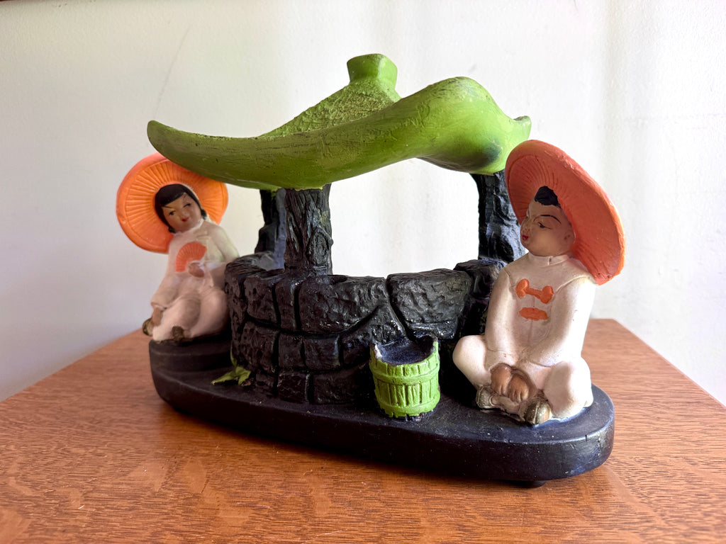 Mid Century Asia Modern TV Lamp With Pagoda and Seated Figures by Silvestri Bros