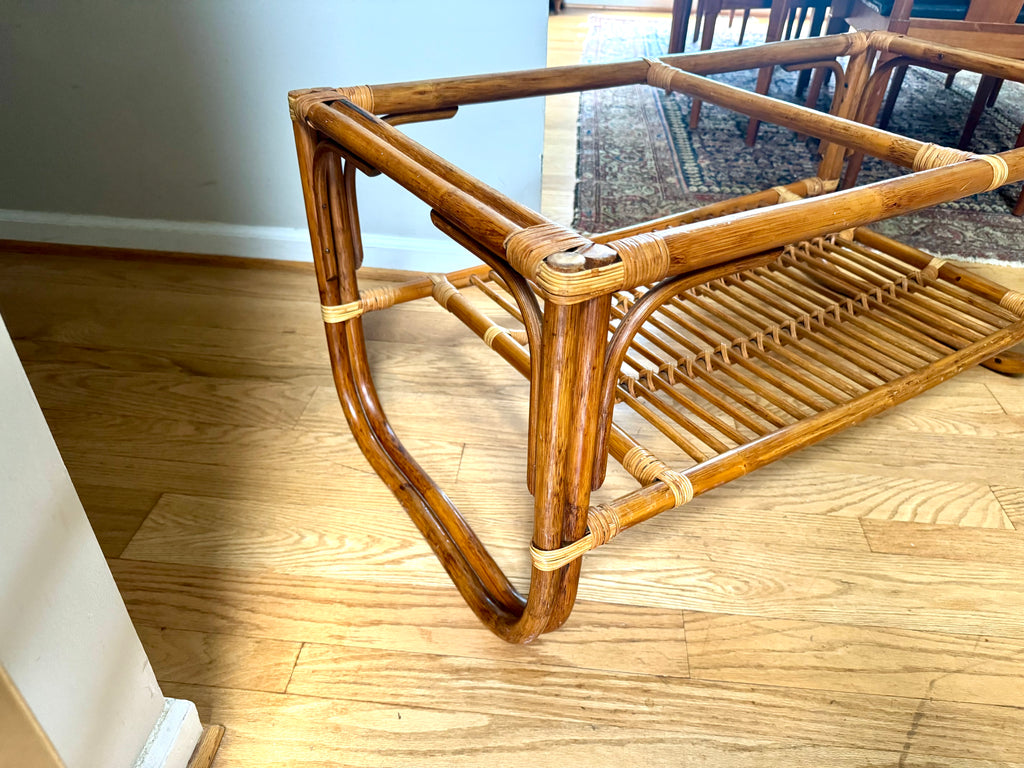 Vintage Franco Albini Style Bamboo Coffee Table Frame  | Albini Style Rattan Coffee Table | MCM Boho Rattan Table Frame | Bamboo Table