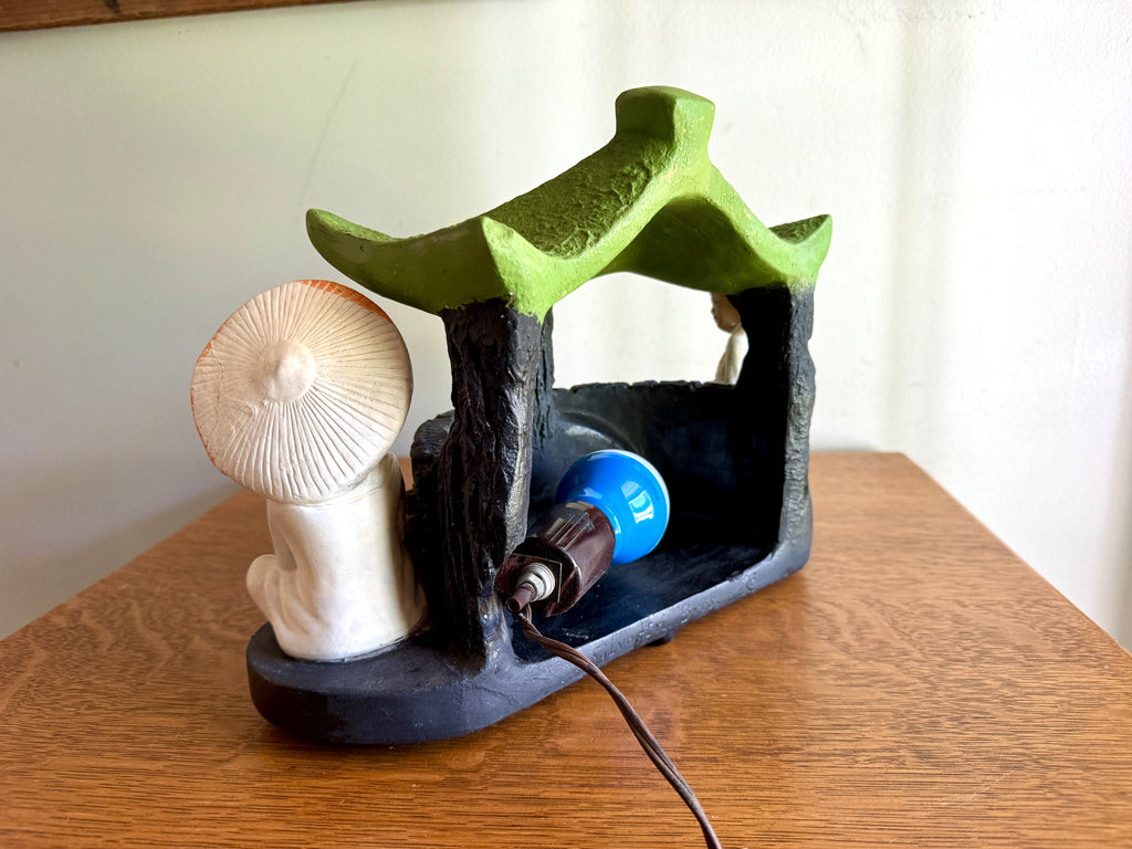 Mid Century Asia Modern TV Lamp With Pagoda and Seated Figures by Silvestri Bros