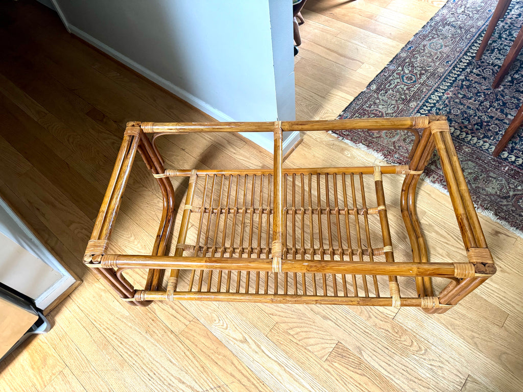 Vintage Franco Albini Style Bamboo Coffee Table Frame  | Albini Style Rattan Coffee Table | MCM Boho Rattan Table Frame | Bamboo Table