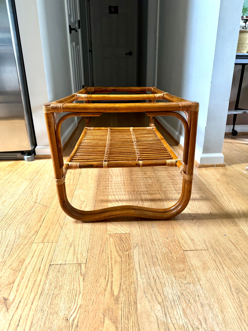 Vintage Franco Albini Style Bamboo Coffee Table Frame  | Albini Style Rattan Coffee Table | MCM Boho Rattan Table Frame | Bamboo Table