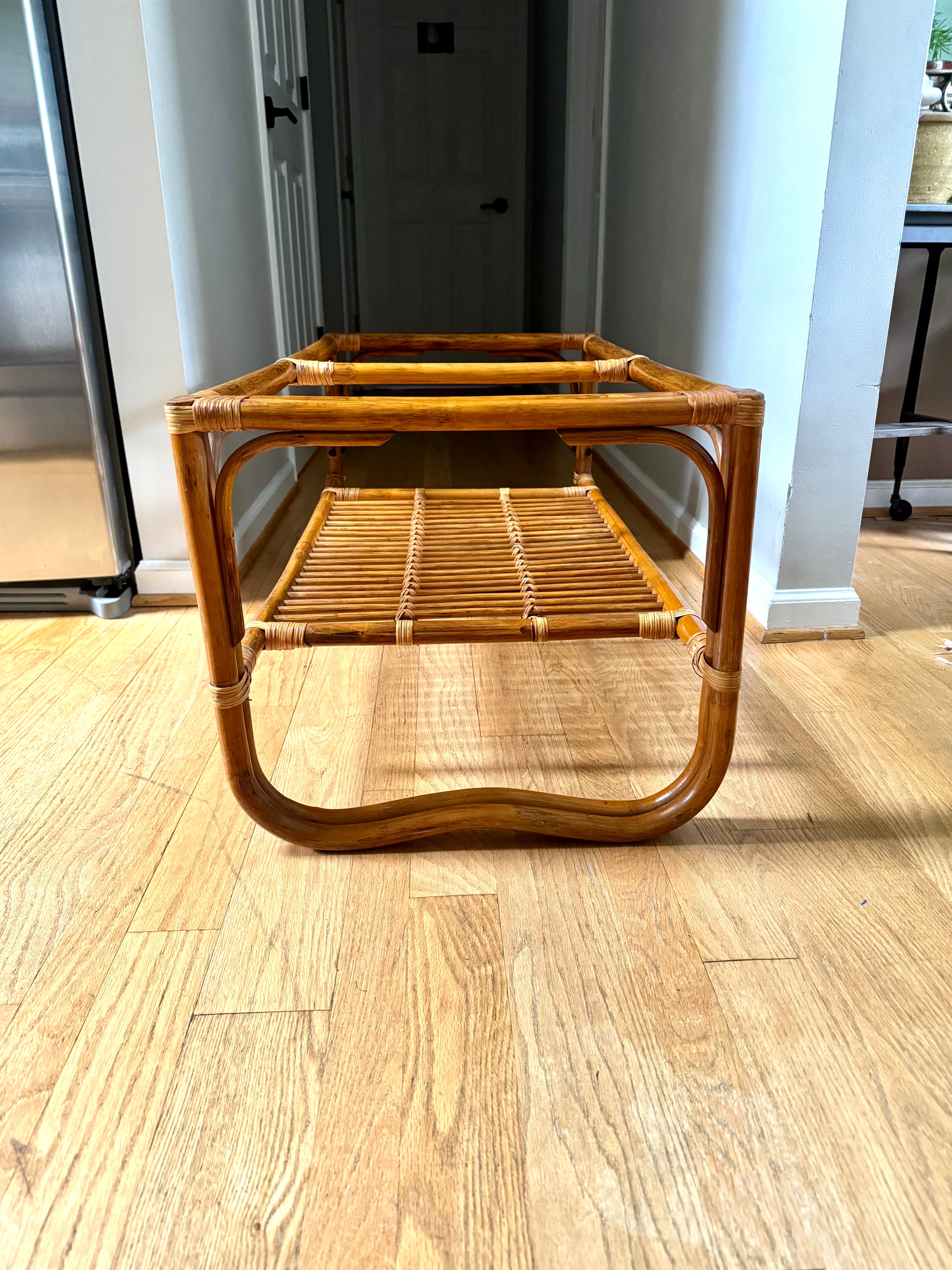 Vintage Franco Albini Style Bamboo Coffee Table Frame  | Albini Style Rattan Coffee Table | MCM Boho Rattan Table Frame | Bamboo Table