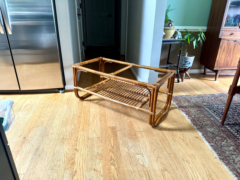 Vintage Franco Albini Style Bamboo Coffee Table Frame  | Albini Style Rattan Coffee Table | MCM Boho Rattan Table Frame | Bamboo Table