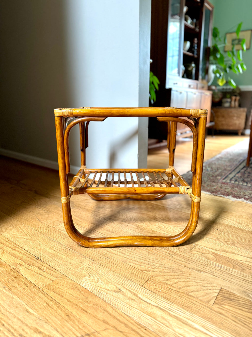 Vintage Franco Albini Style Bamboo End Table Frame | Albini Style Rattan Side Table | MCM Boho Rattan Table Frame | 2 Tier Bamboo Table